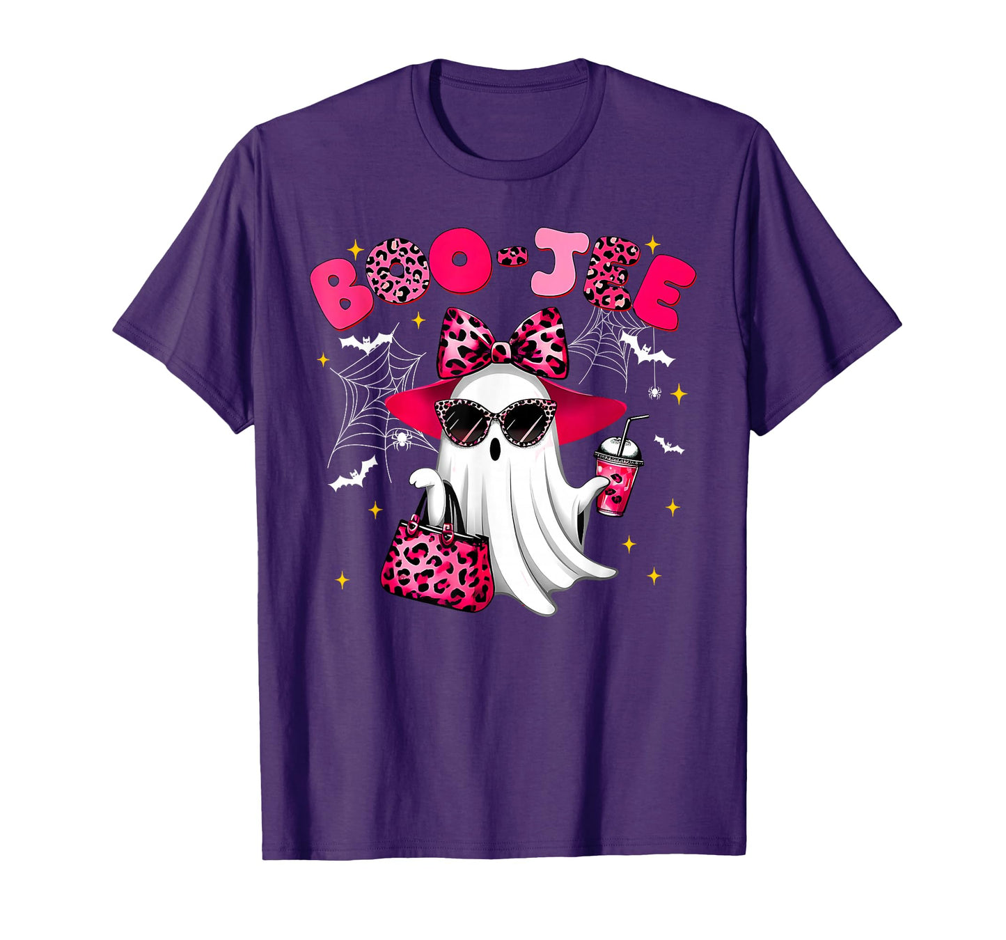 Cute Boo JEE Ghost Halloween Pink Leopard Bow Ghost T-Shirt