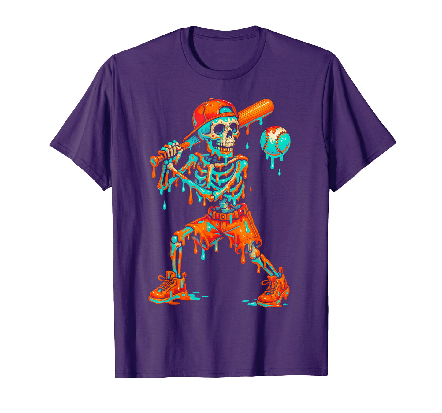 Halloween Baseball Skeleton Ice Cream Drip Baseball Boys Kid T-Shirt