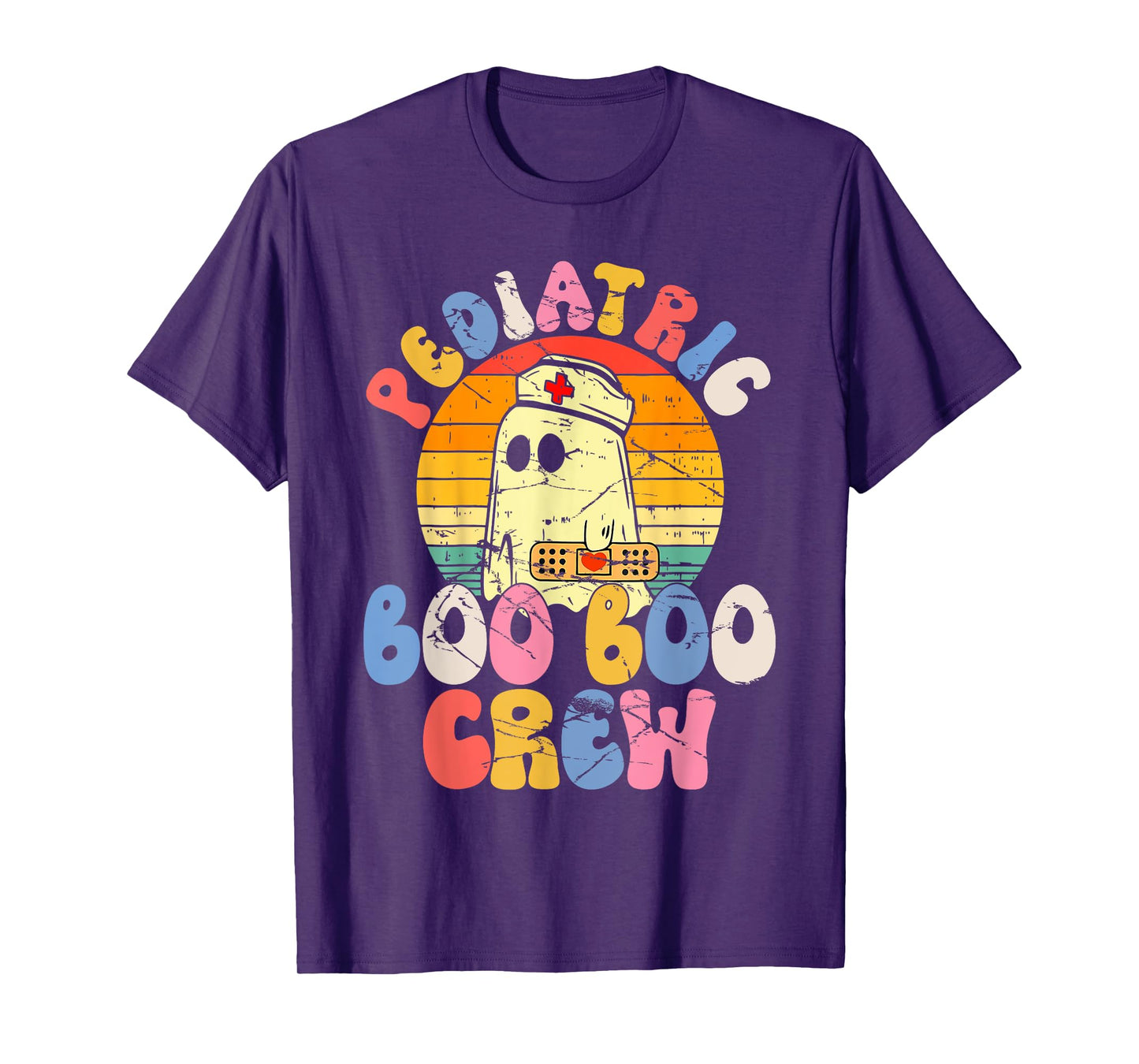 Groovy Ghost Halloween Pediatric RN Nurse Boo Boo Crew T-Shirt