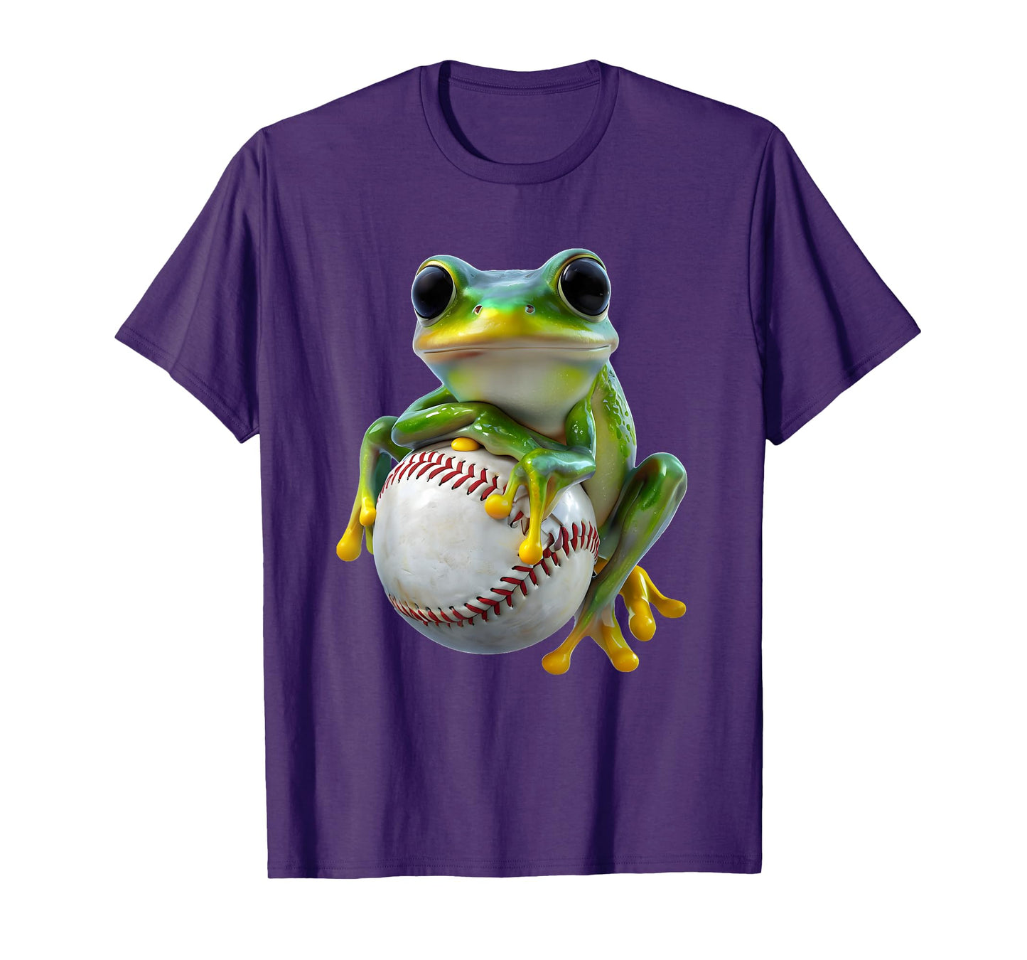 Green Frog Hugging Baseball Cute Funny Sports Animal Design T-Shirt