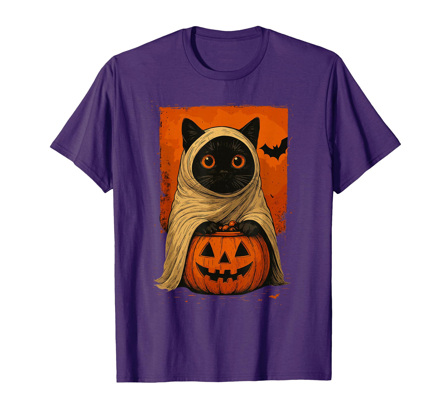 Funny Vintage Black Cat Halloween Pumpkin Spooky Ghost Women T-Shirt
