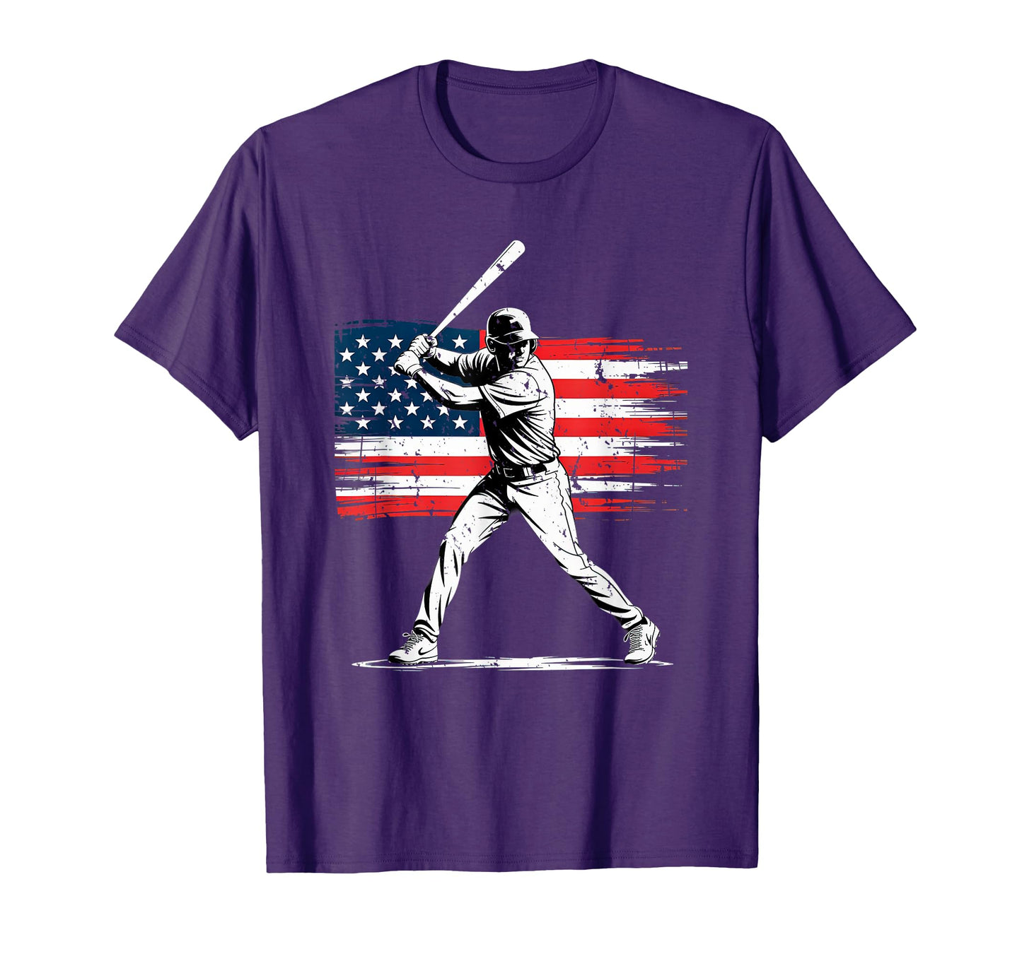 Baseball Player Silhouette with Distressed American Flag T-Shirt