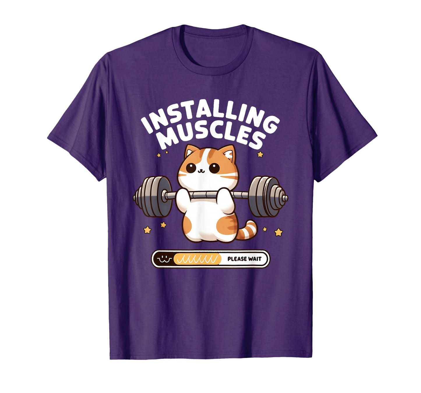 Installing Muscles Please Wait Funny Cat Weightlifting T-Shirt