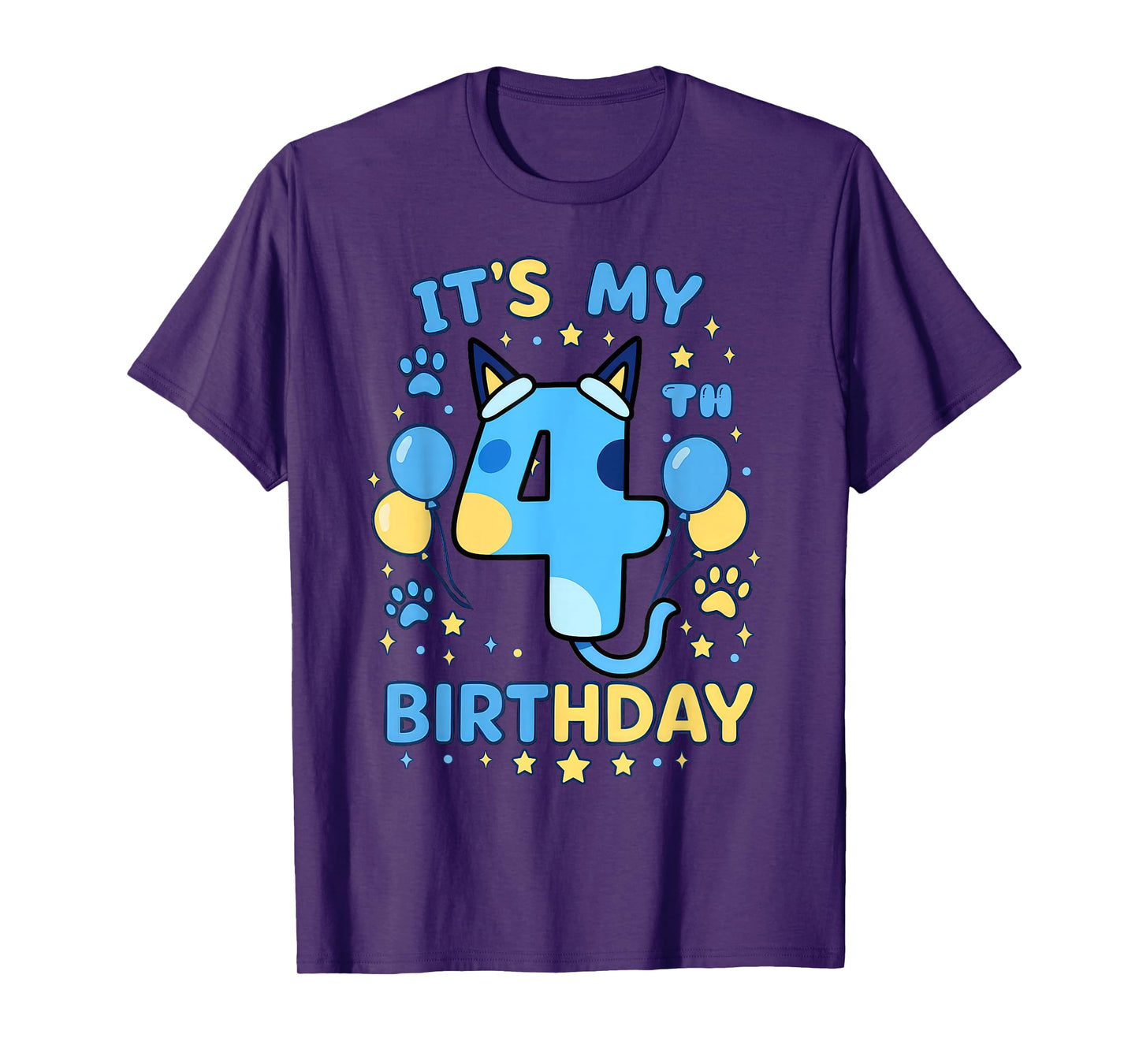 Blue Dog 4th Birthday Boy Theme Party Four Cool 4 Year Old T-Shirt