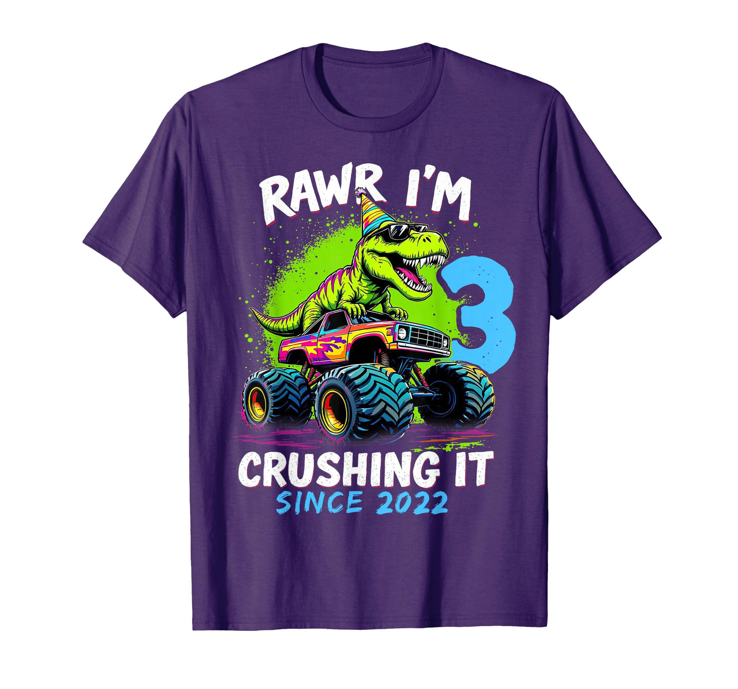 3rd Birthday Monster Truck Dinosaur Party Boys Rawr I'm 3 T-Shirt