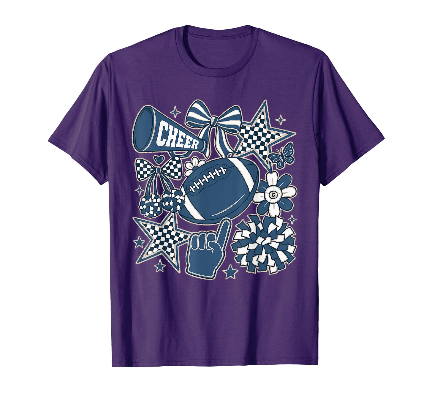 Coquette Bow Football Blue Game Cheer Mom Touchdown T-Shirt