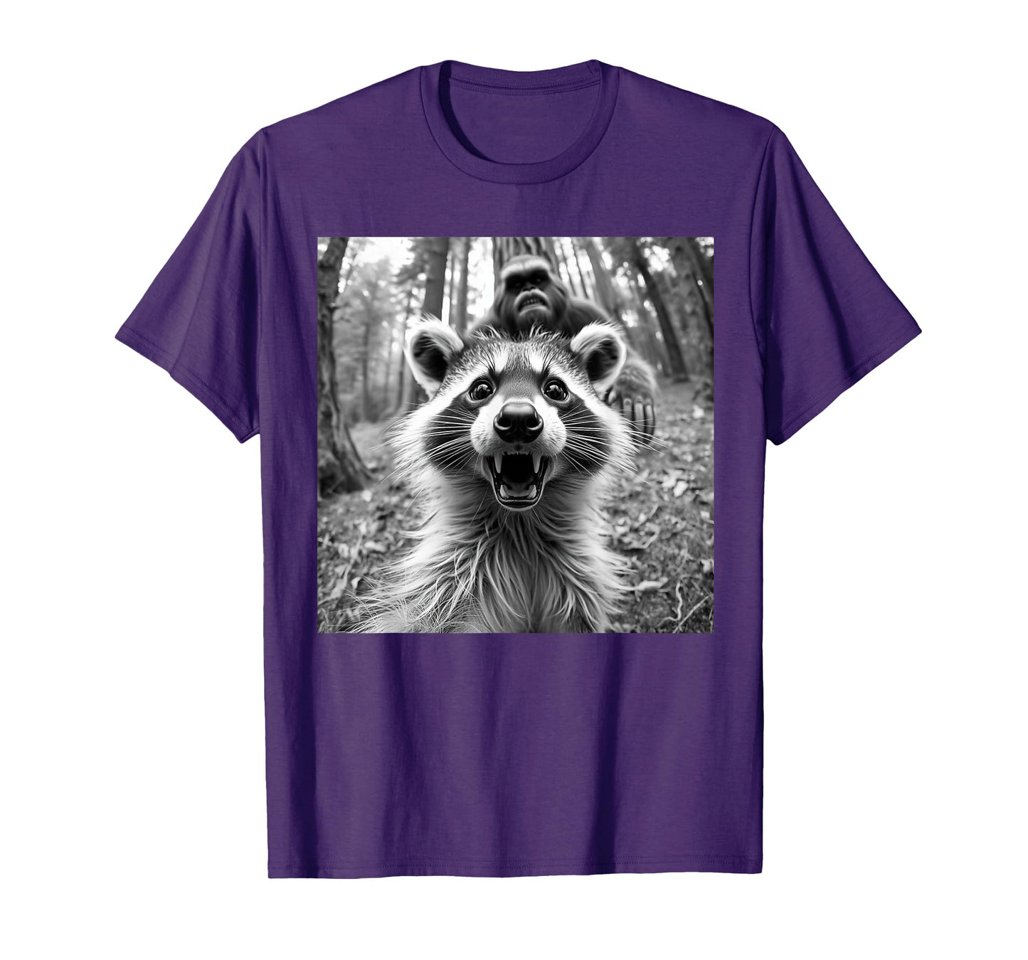 Funny Raccoon Selfie /w Bigfoot, Raccoon-Sasquatch Graphic T-Shirt