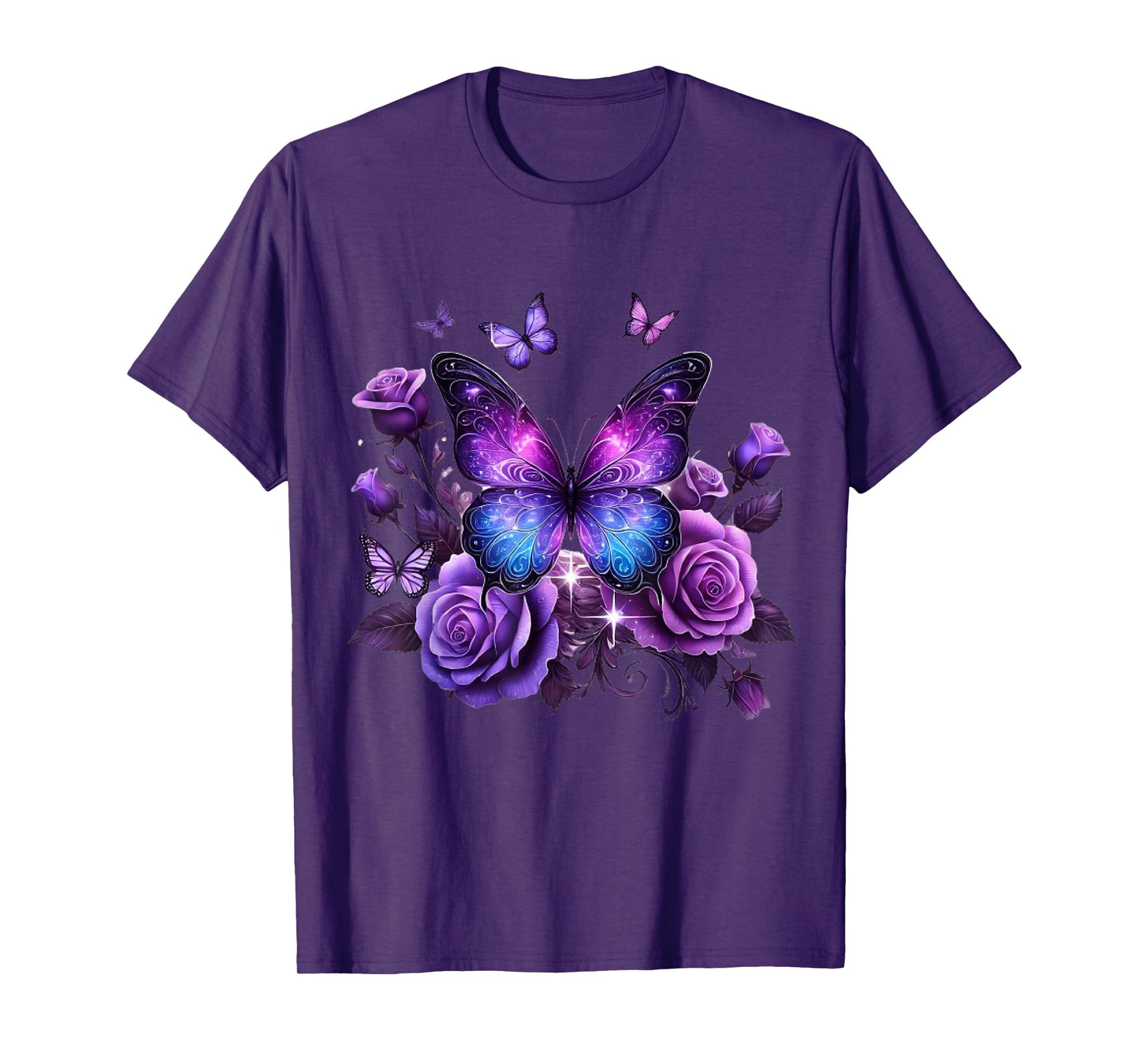 Beautiful Butterfly Purple Rose Butterfly Lovers Gifts Women T-Shirt