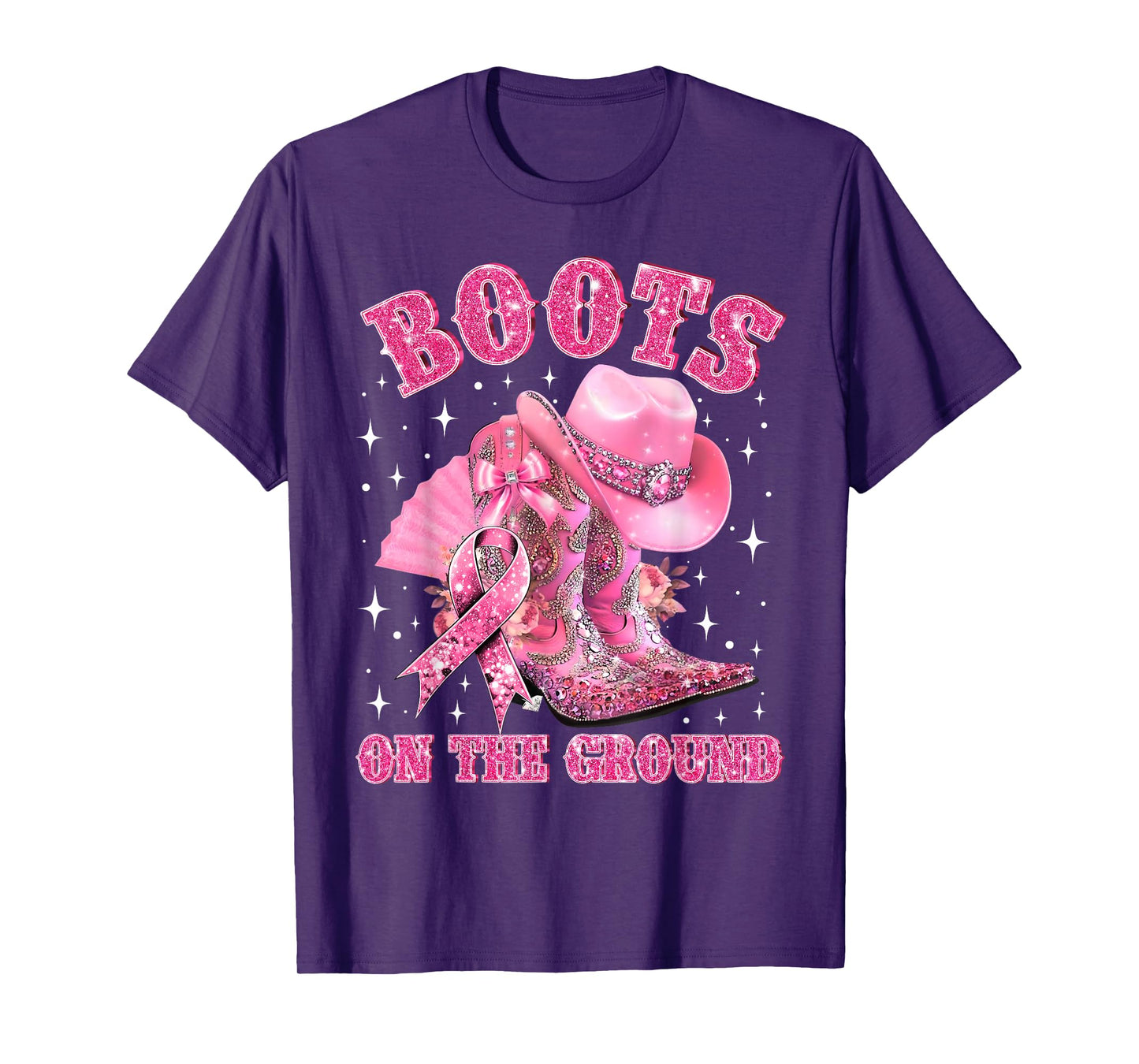 Boots On The Ground Cowgirl Western Breast Cancer Awareness T-Shirt