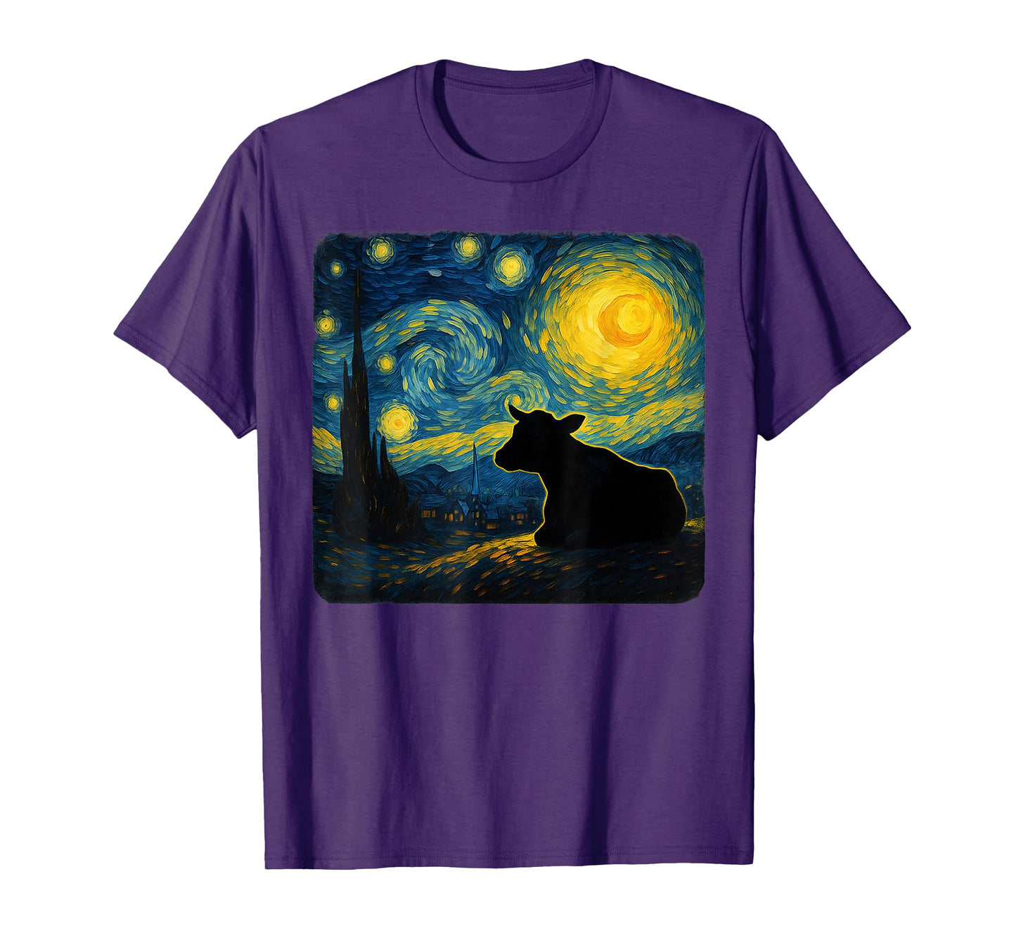 Starry Night Van Gogh Farmer Farm Cow Funny Graphic T-Shirt