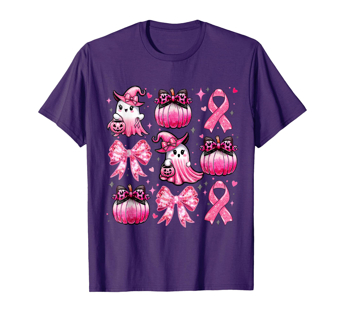 Pink Ghost Coquette Bow Halloween Breast Cancer Awareness T-Shirt