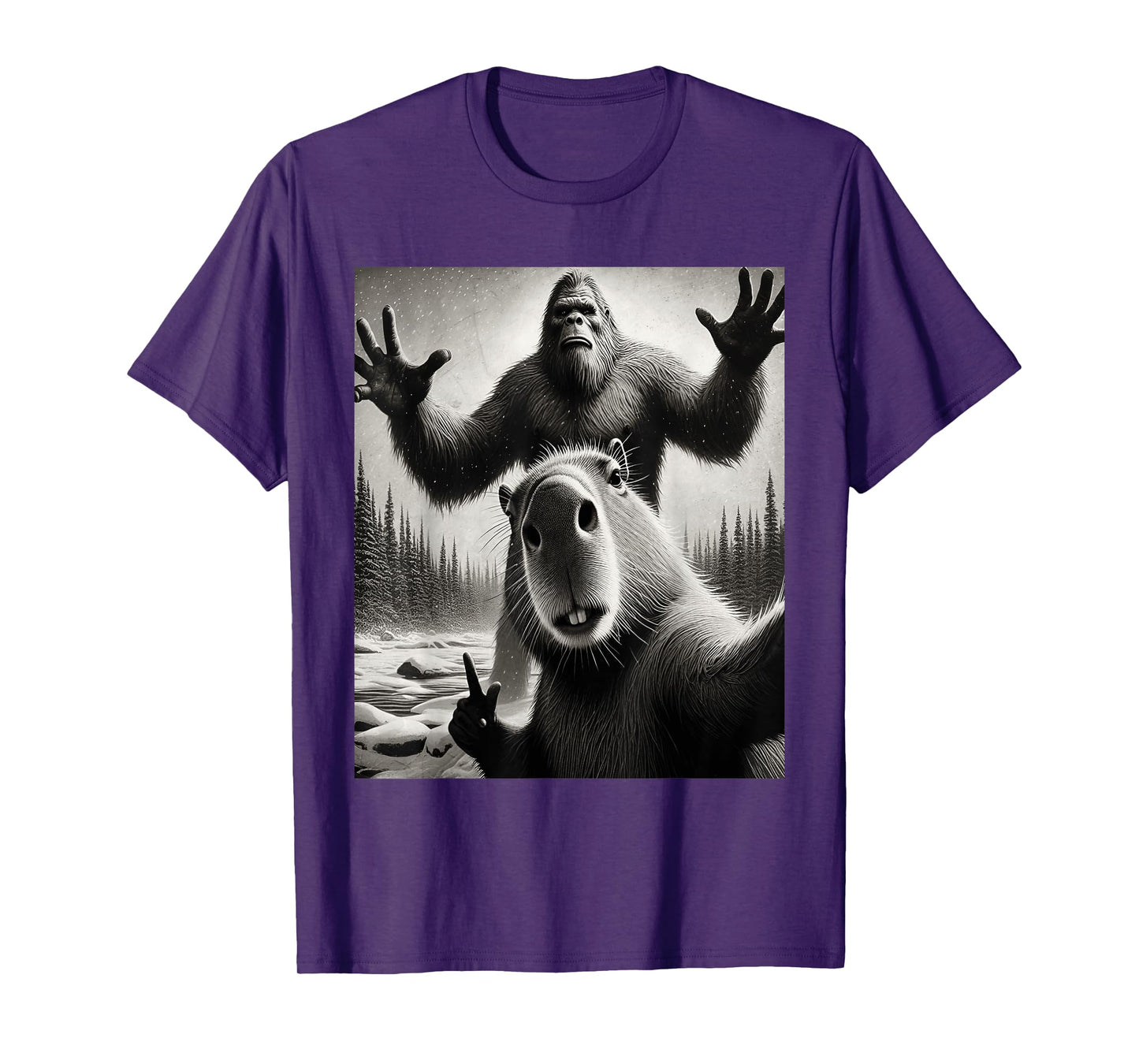 Funny Selfie Capybara Finds Bigfoot Sasquatch Photo T-Shirt