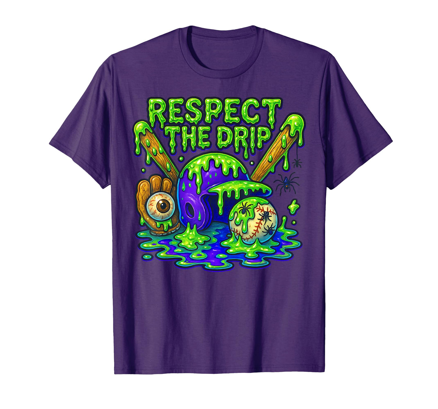 Halloween Baseball Drip Slime Spooky Vibes Respect The Drip T-Shirt