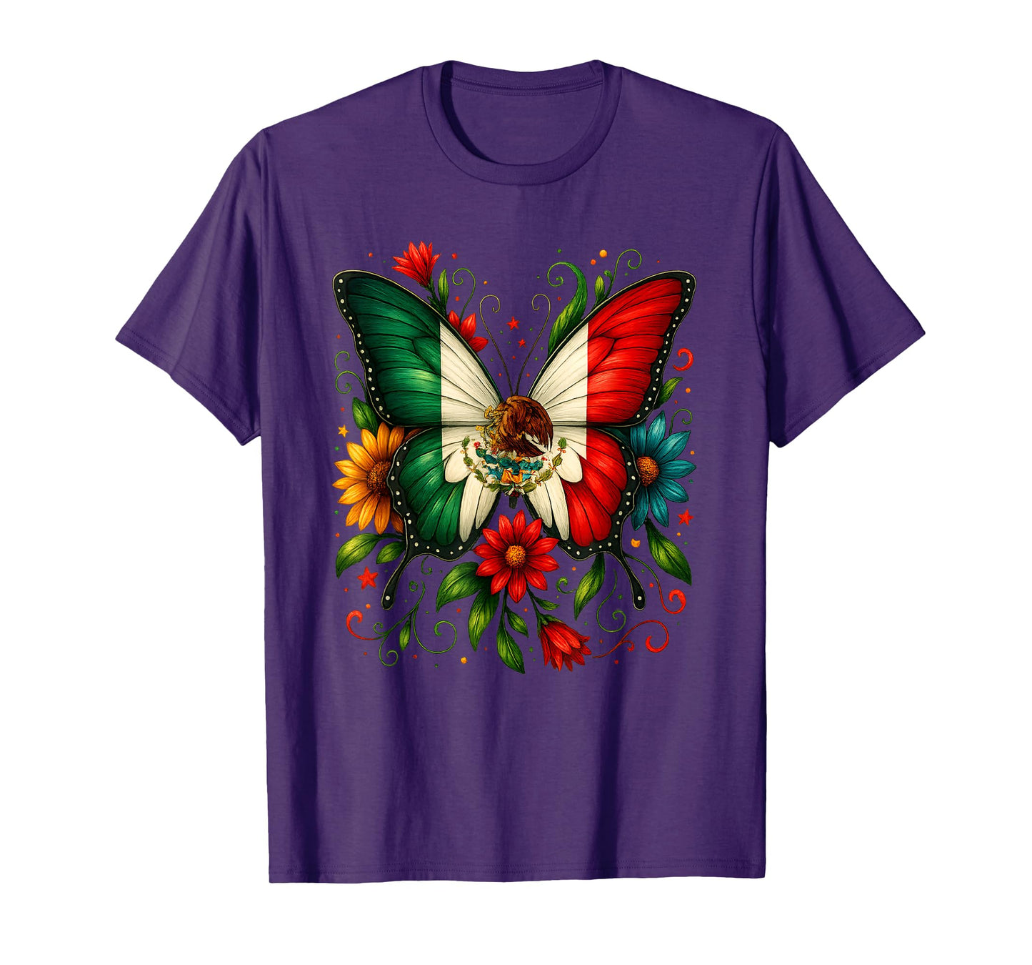 Mexico Flag Butterfly Flowers Mexican Independence Day Kids T-Shirt