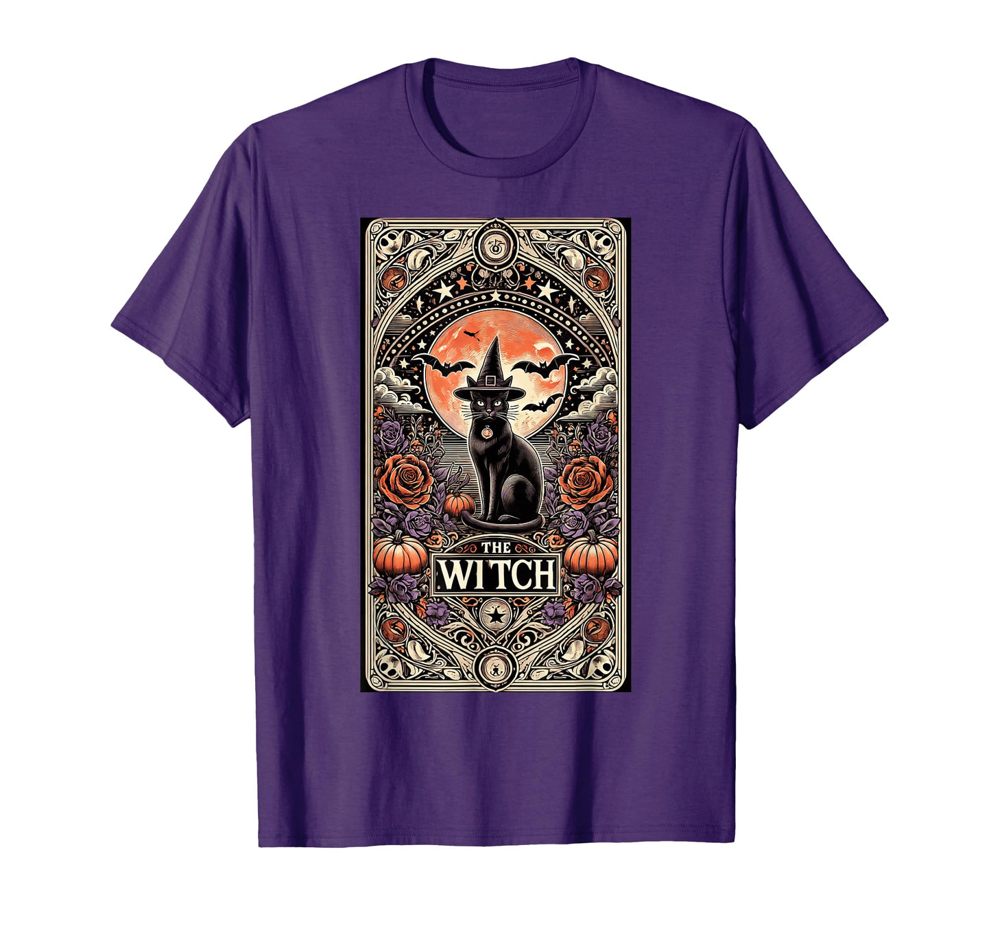 Vintage Gothic The Witch Black Cat Tarot Card Halloween 2024 T-Shirt