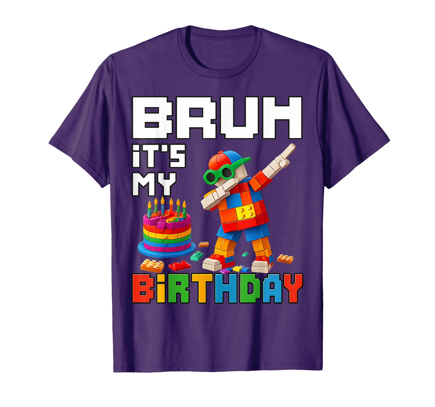 Bruh Its My Birthday Master Builder Block Brick Men Boy Kid T-Shirt