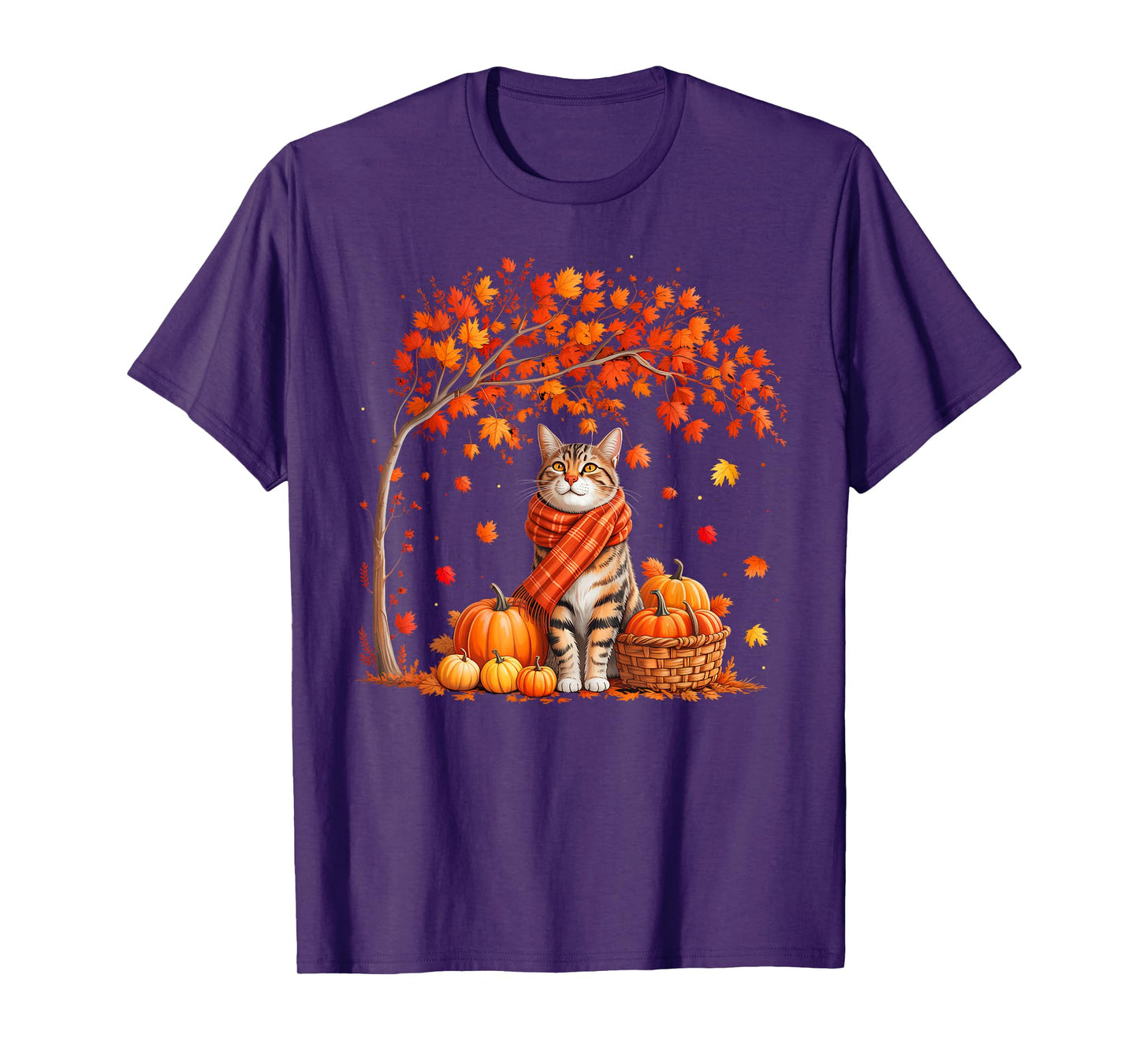 Hello Autumn Cat Fall Leaf Kitten Lover Thanksgiving Women T-Shirt