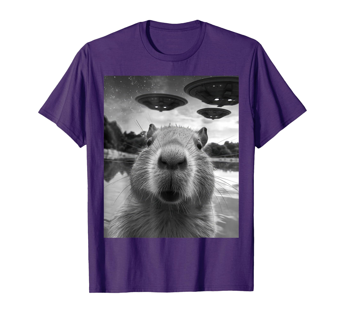 Capybara Selfie with UFOs Weird T-Shirt