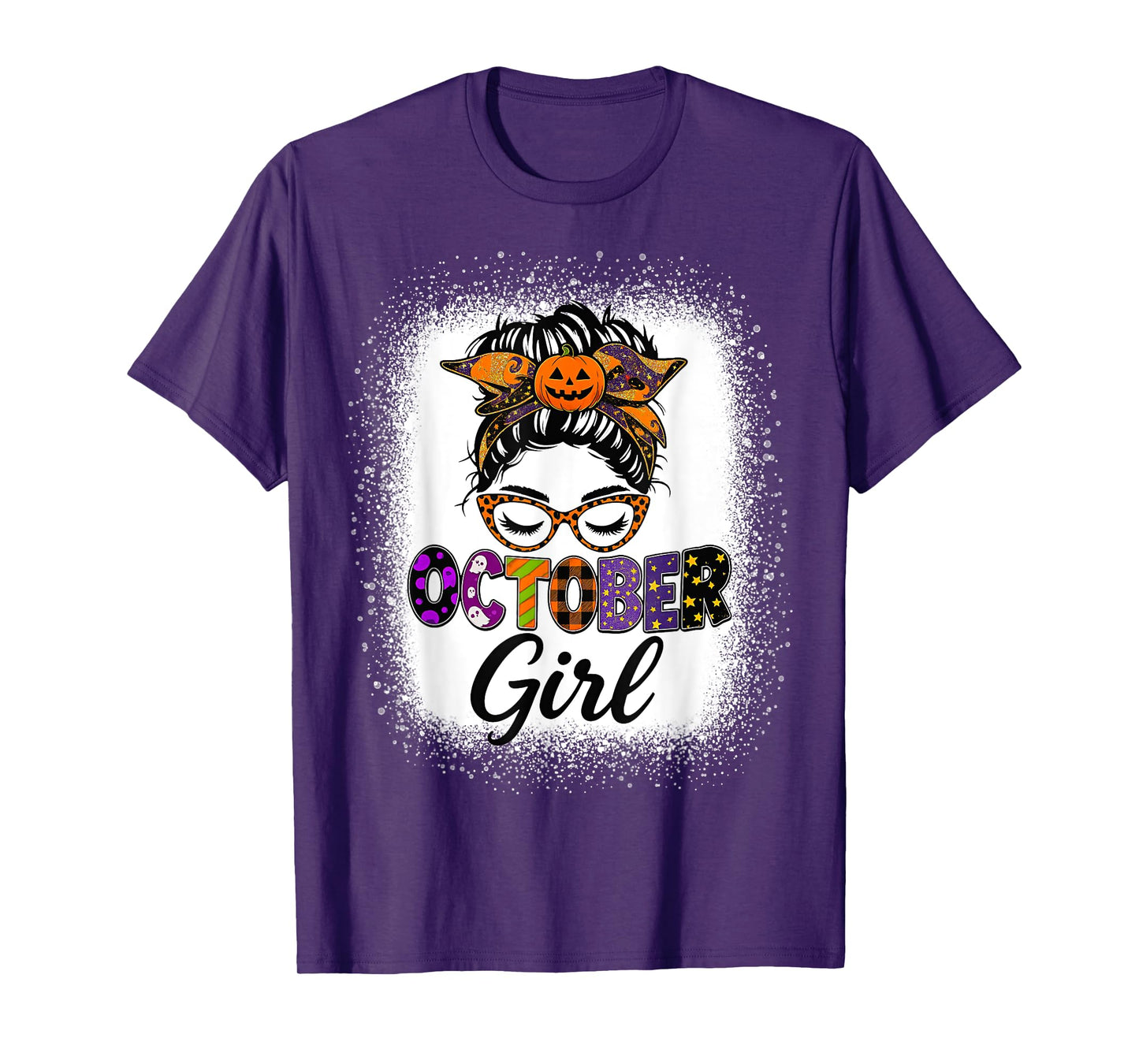 Vintage Women Messy Bun Halloween October Girl Birthday T-Shirt