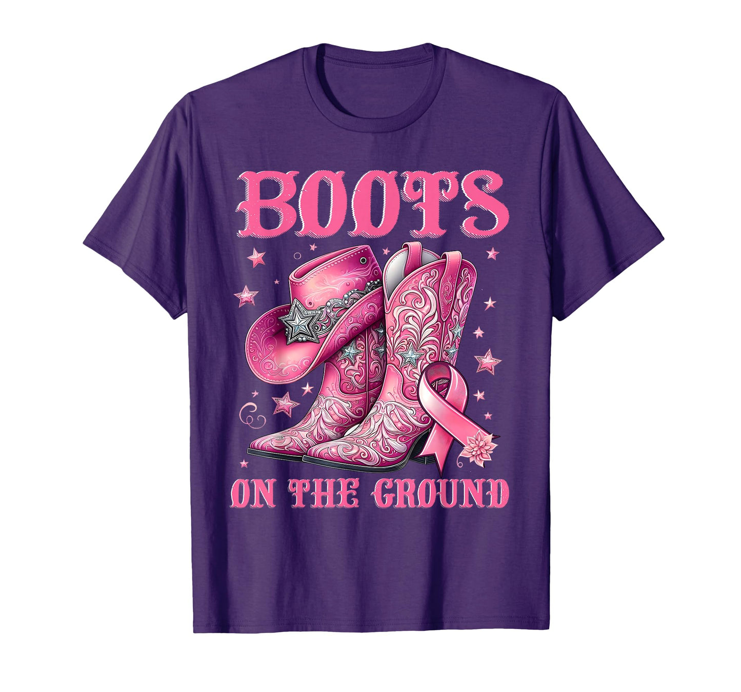 Boots On The Ground Cowgirl Western Breast Cancer Awareness T-Shirt