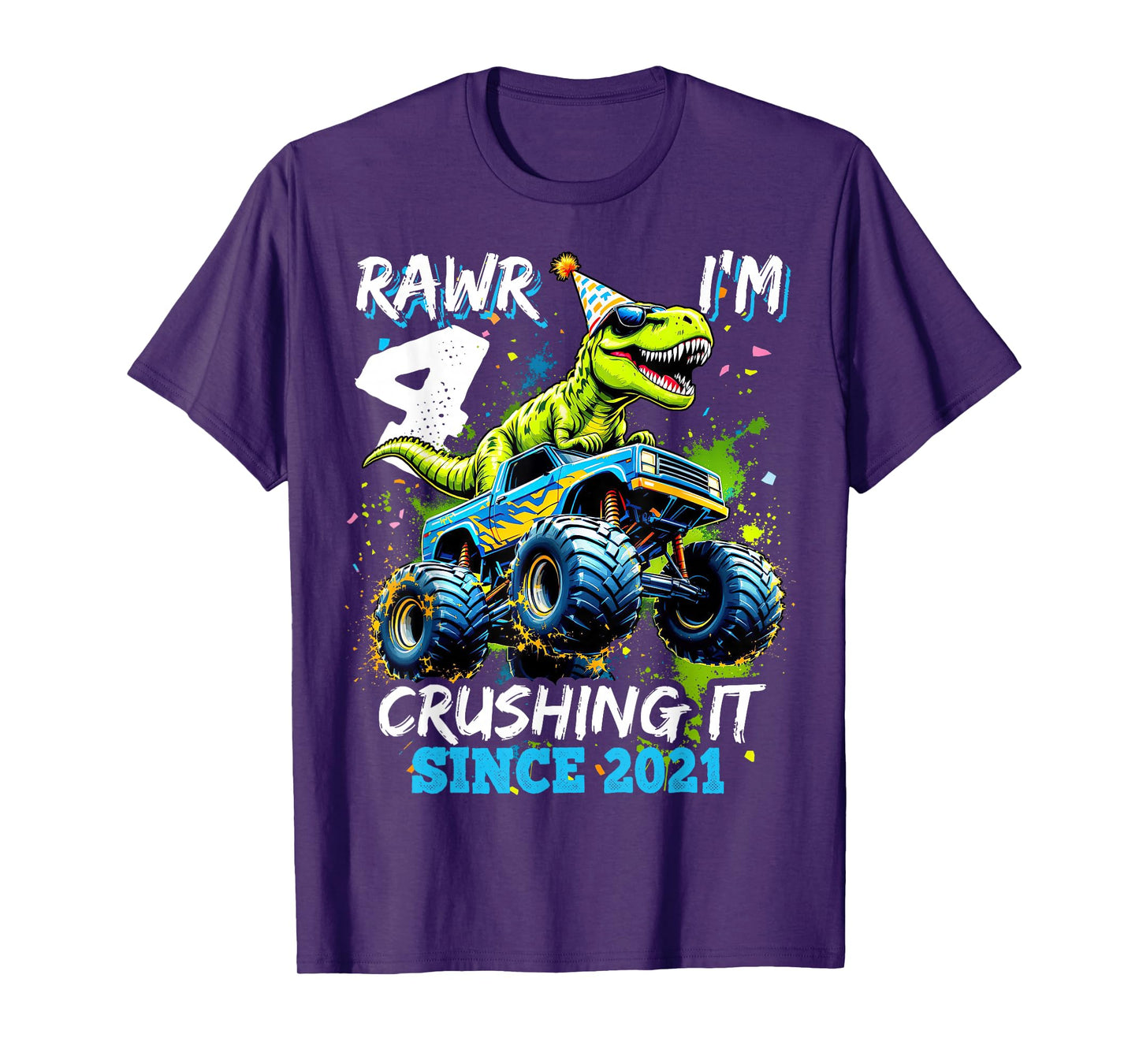 4th Birthday Monster Truck Dinosaur Party Boys Rawr I'm 4 T-Shirt