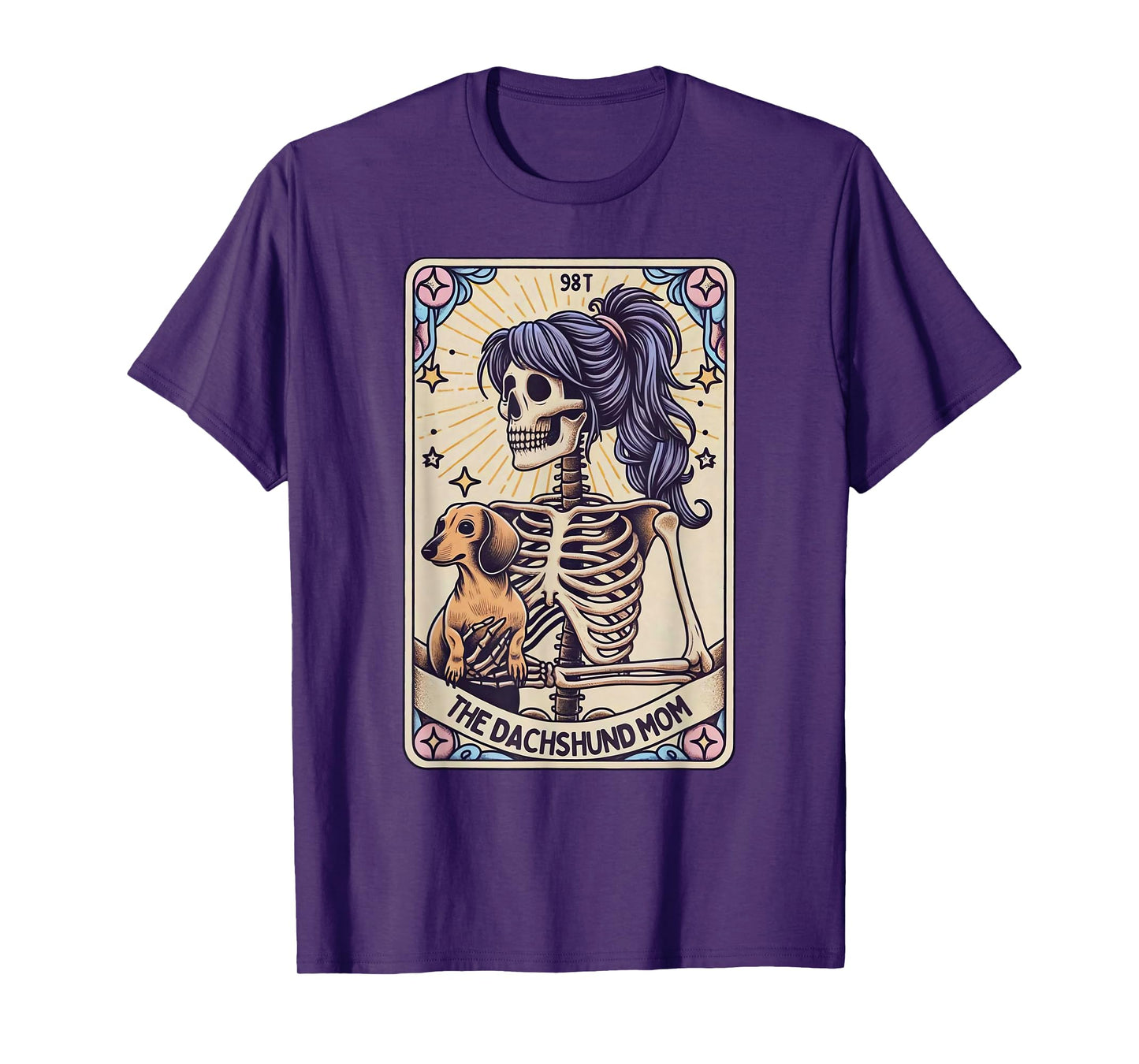 Retro Funny The Dachshund Mom Tarot Card Skeleton Halloween T-Shirt
