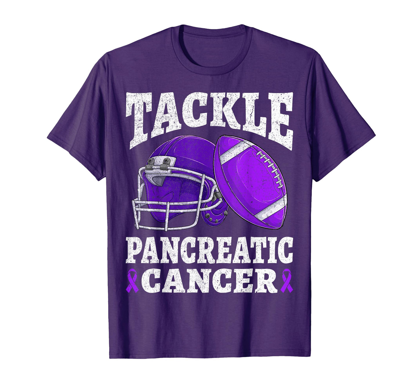 Tackle Pancreatic Cancer Football Awareness Purple Ribbon T-Shirt