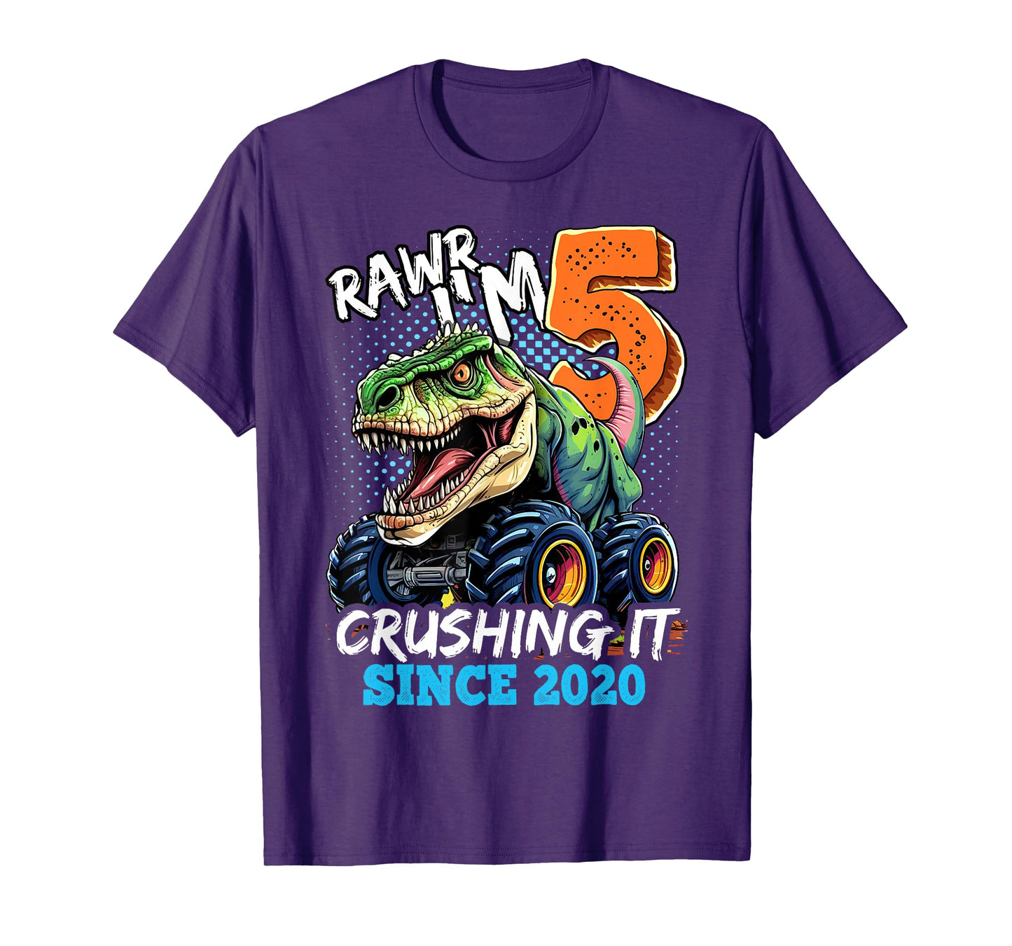 5th Birthday Monster Truck Dinosaur Party Boys Rawr I'm 5 T-Shirt