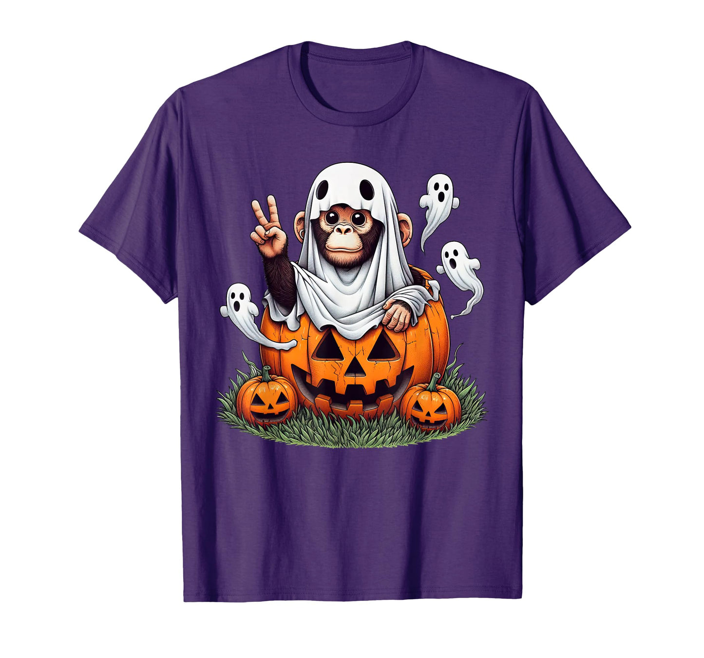 Funny Monkey Ghost Boo Halloween Monkey Womens Mens Kids T-Shirt