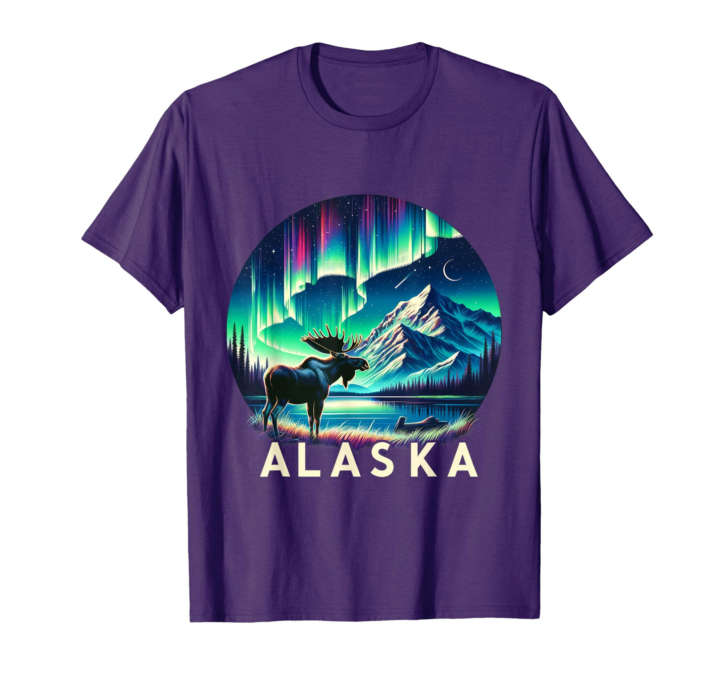 Alaska Northern Lights Aurora Viewing Moose Vacation Alaska T-Shirt