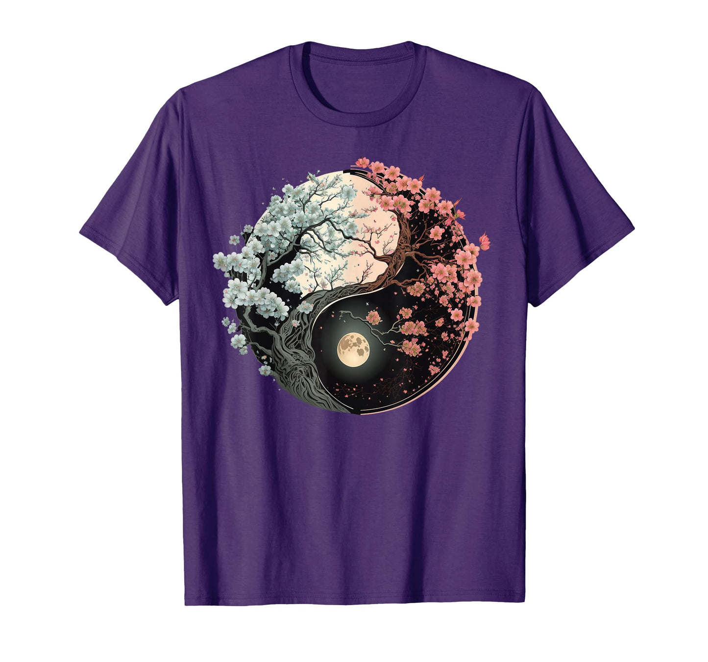 Taoism Yin Yang Cherry Blossom on Taijitu Yin Yang T-Shirt