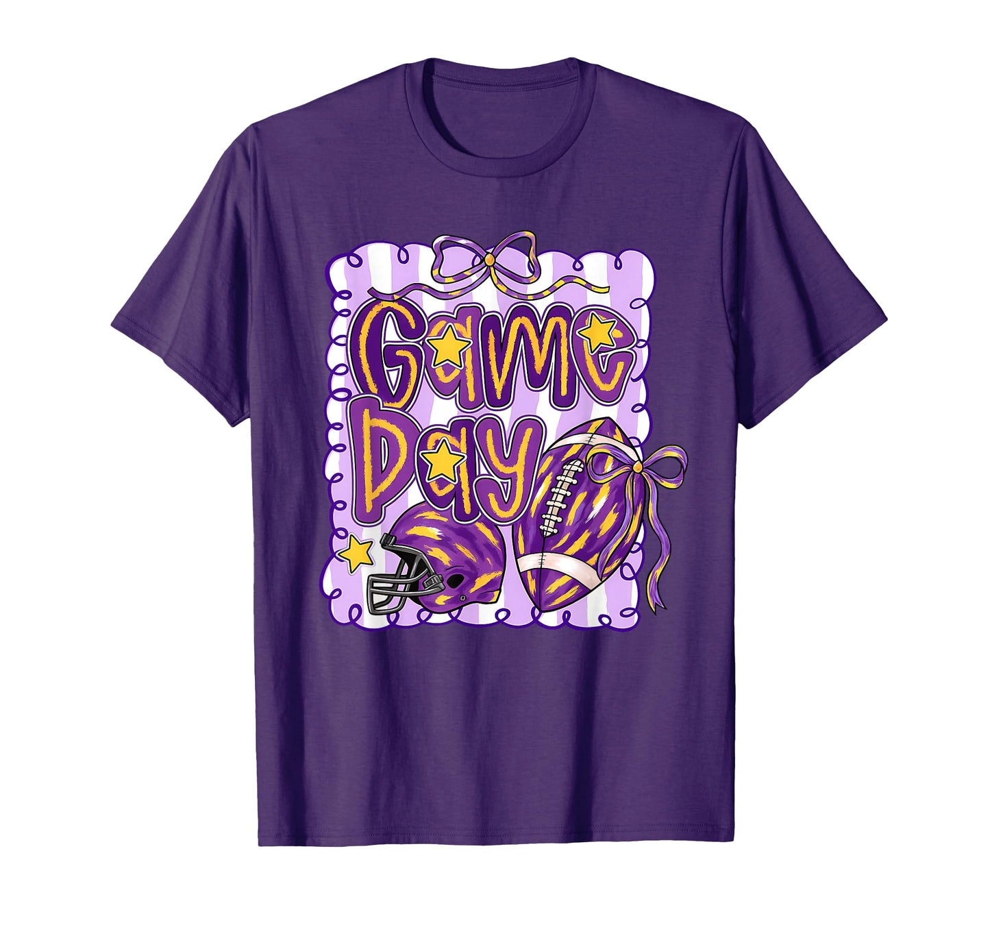 Purple Yellow Gold Football Game Day Touchdown Season T-Shirt