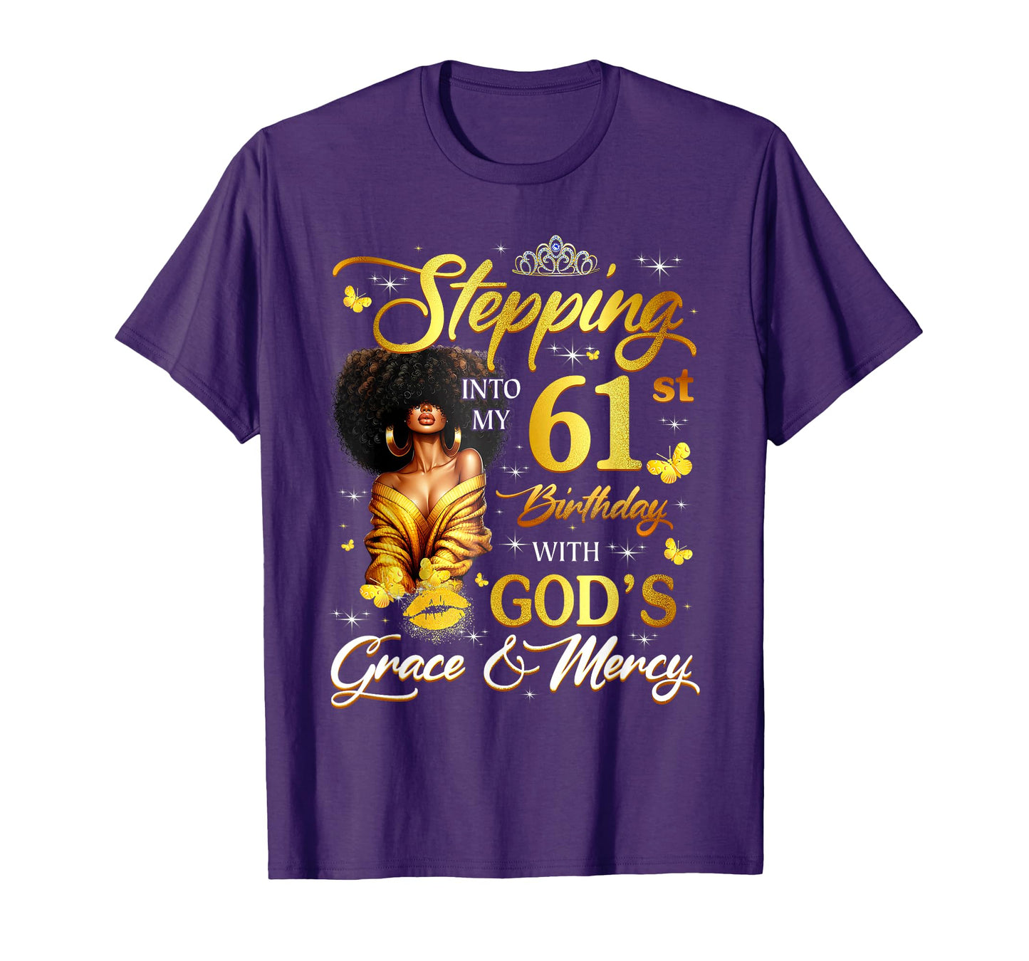 Stepping Into My 61st Birthday Black Queen Bday T-Shirt