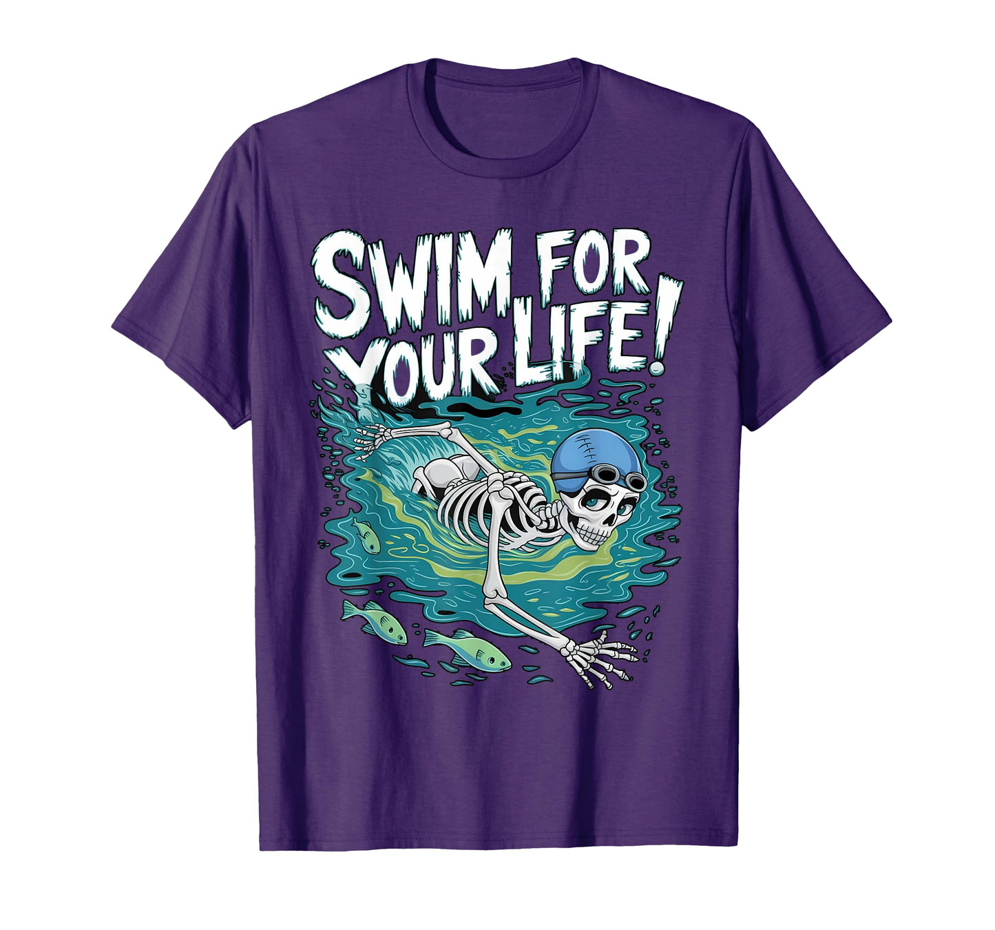 Halloween Skeleton Swimming Swim For Your Life Swimmers Dad T-Shirt