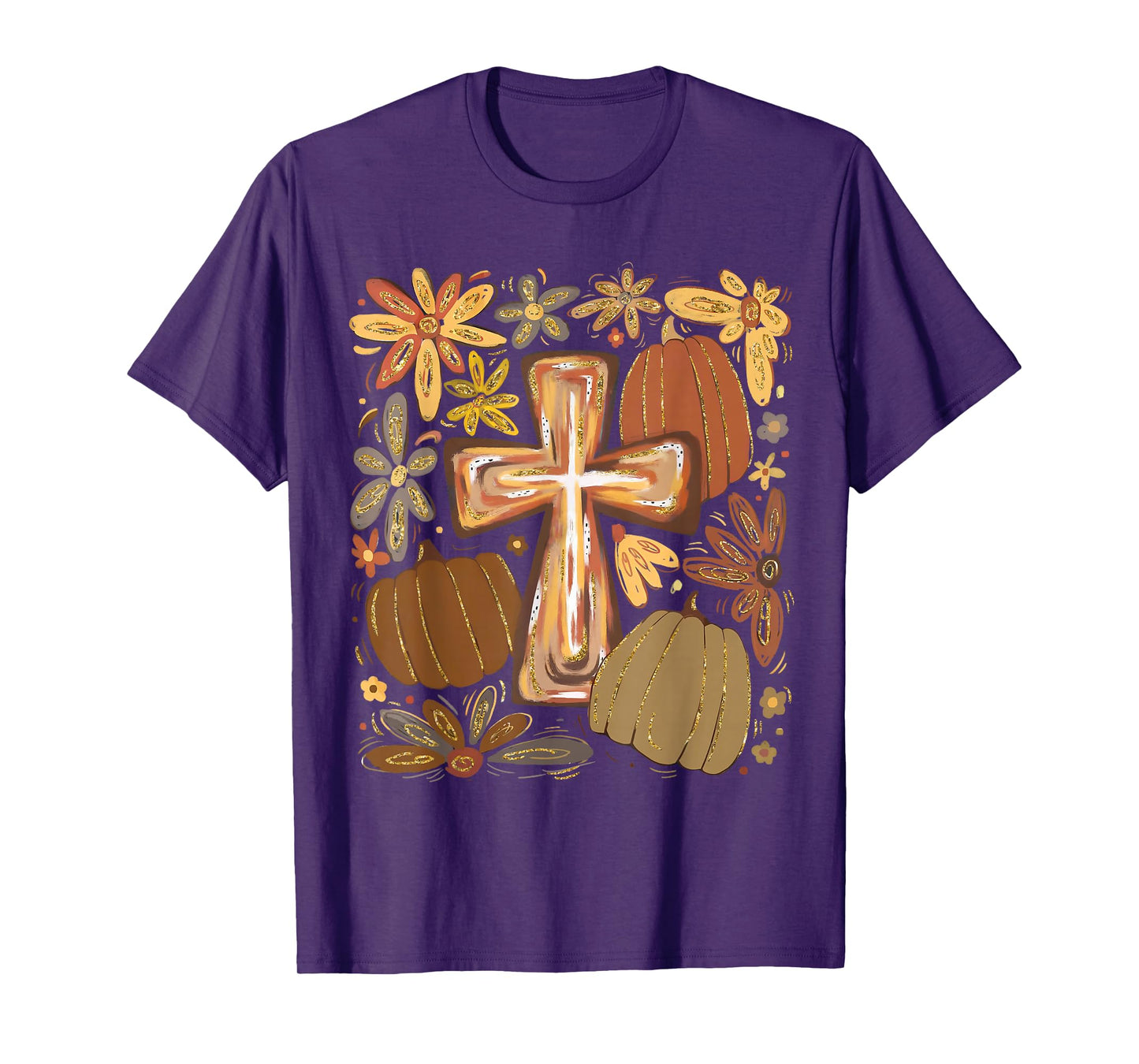 Christian Jesus Wildflower Pumpkin Season Autumn Fall Leaves T-Shirt