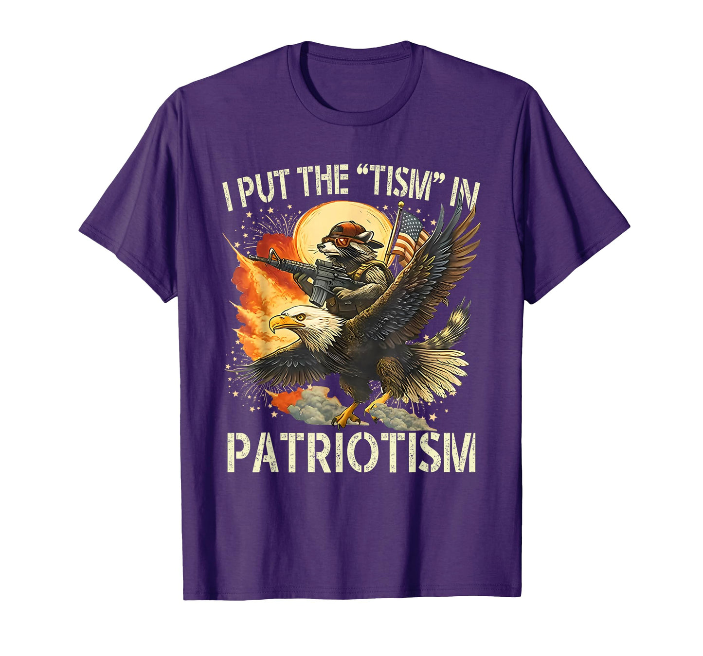 I Put The “Tism” in Patriotism Retro Eagle Raccoon USA Flag T-Shirt