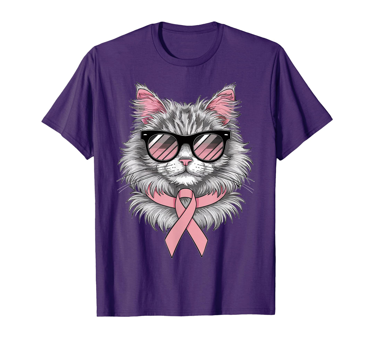 Cat Breast Cancer Awareness Cool Pink Ribbon Support T-Shirt
