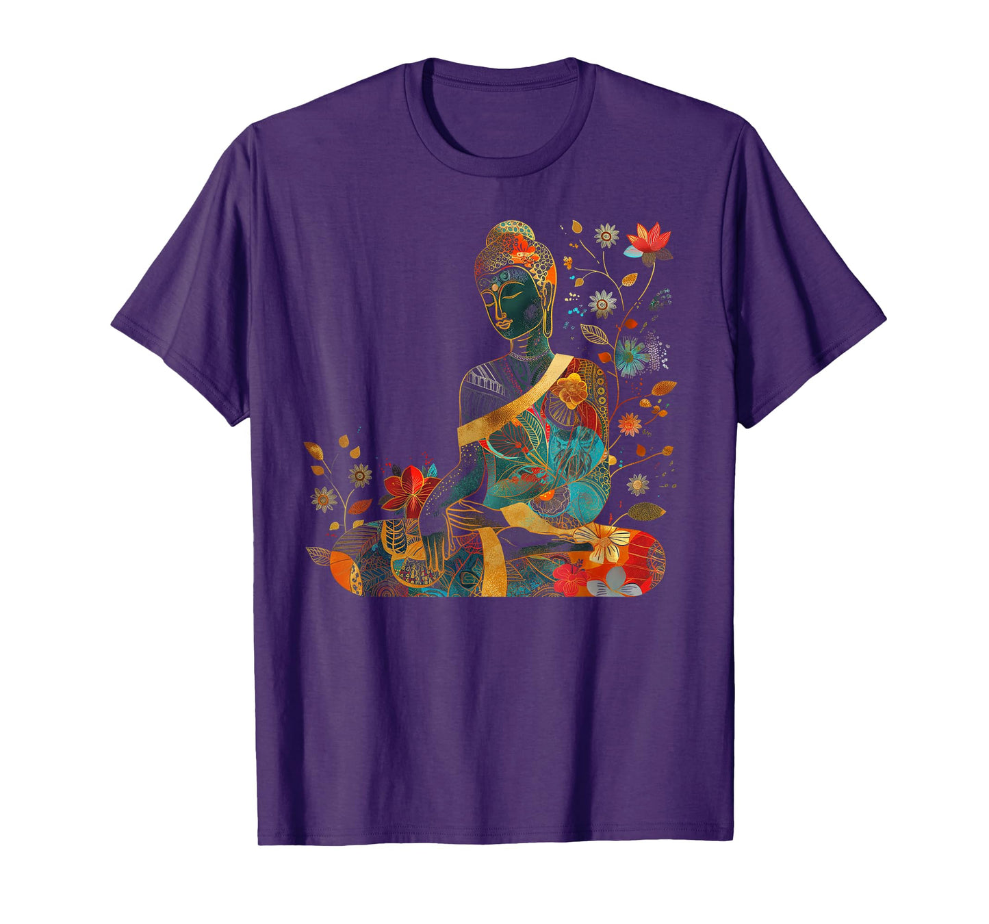 Buddha Colorful Flowers Floral Buddhist Zen Buddhism Art T-Shirt