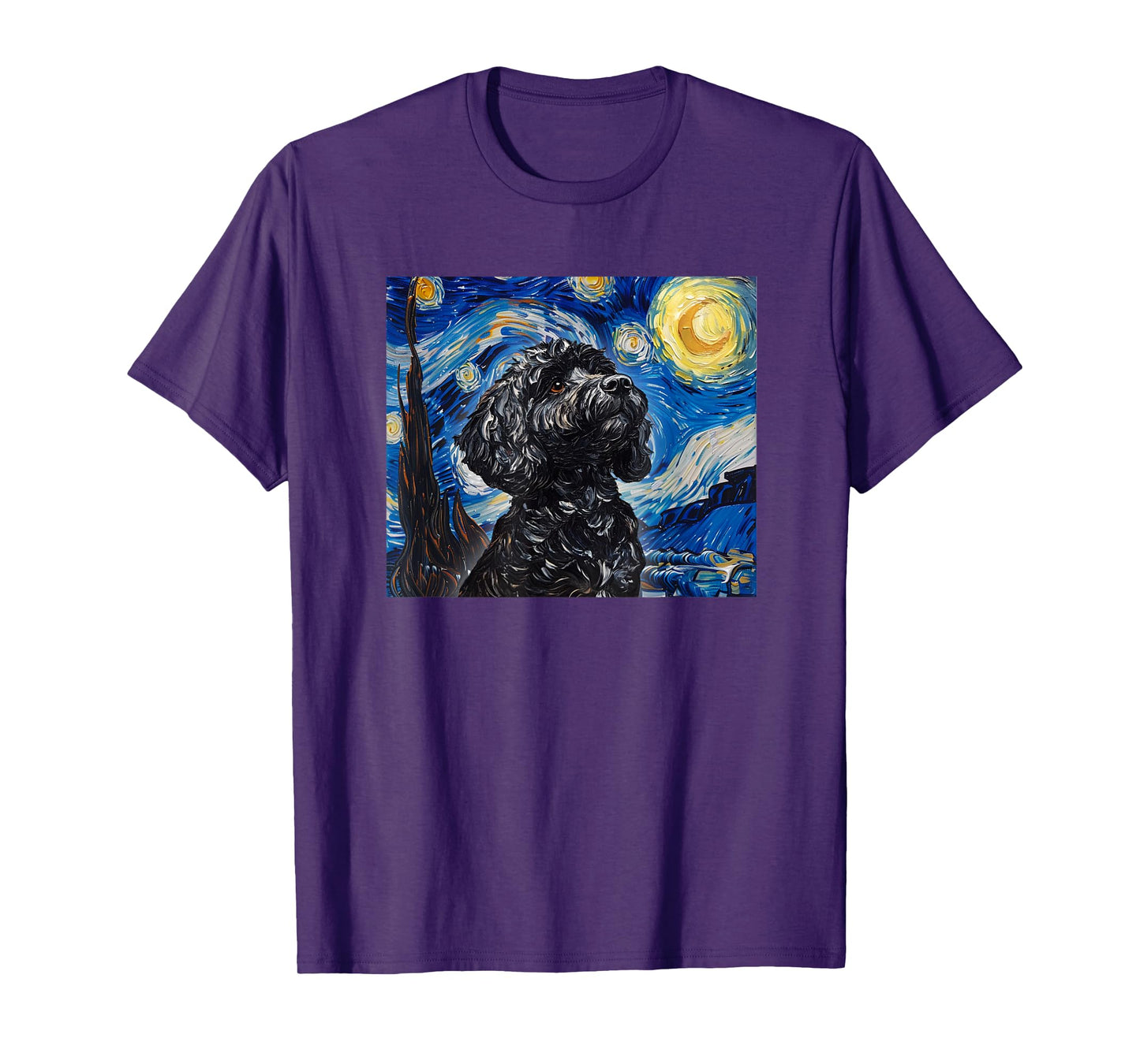 Cute Illustration Painting Starry Night Black Cockapoo Lover T-Shirt
