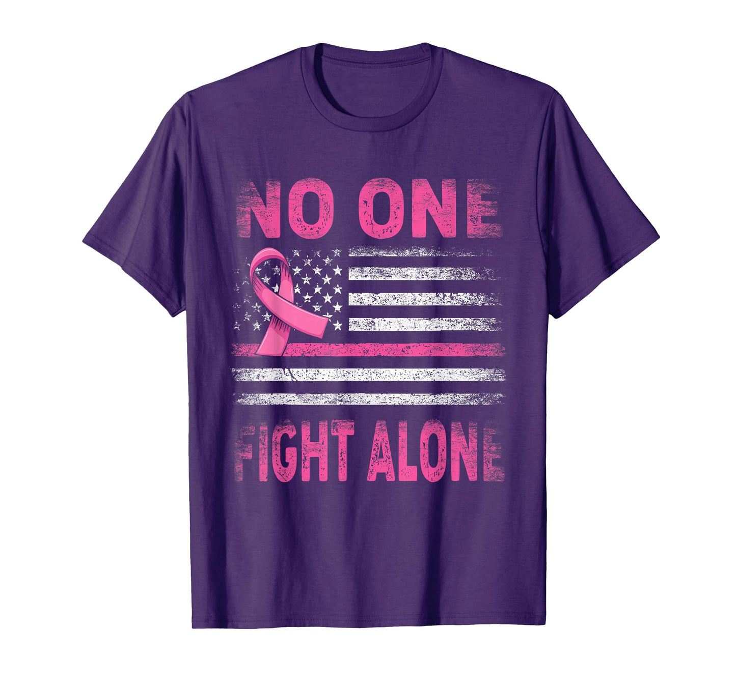 No One Fights Breast Cancer Alone American Flag Pink Ribbon T-Shirt