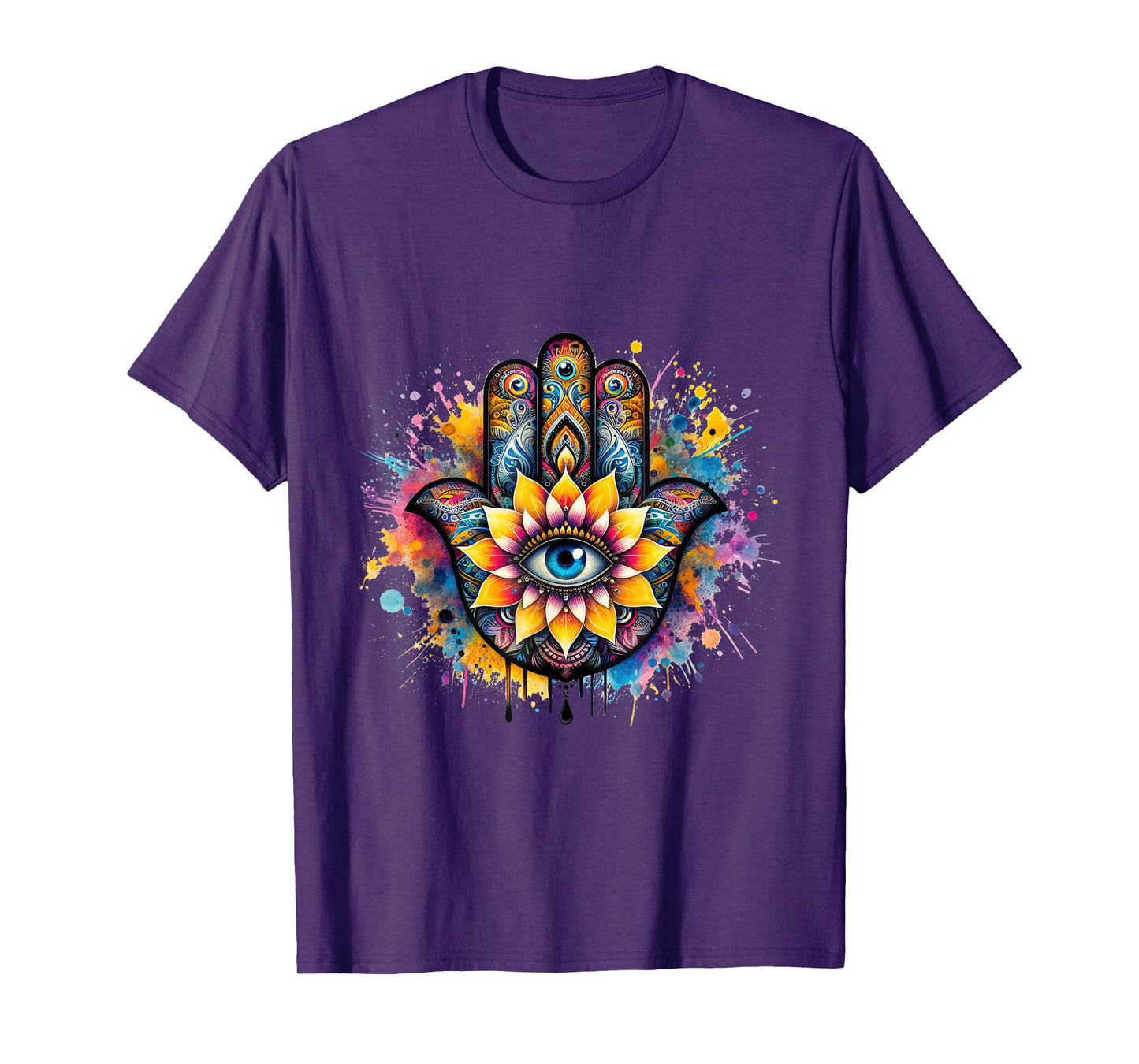Beautiful Hamsa Hand Colorful with Fatima Eye and Lotus T-Shirt