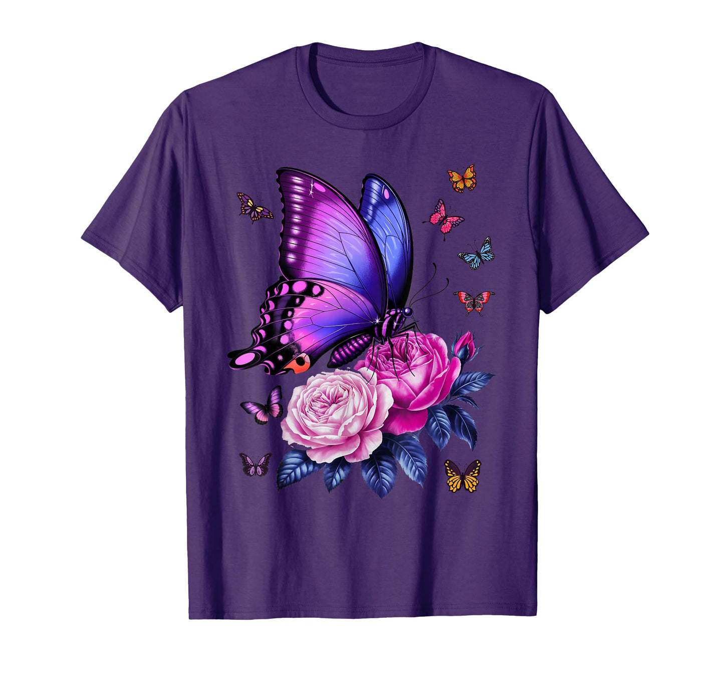 Beautiful Butterfly Purple Rose Butterfly Lovers Women T-Shirt