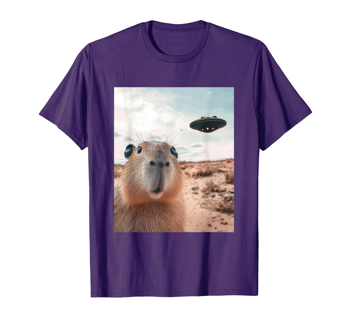 Capybara Selfie with UFOs Funny Graphic T-Shirt