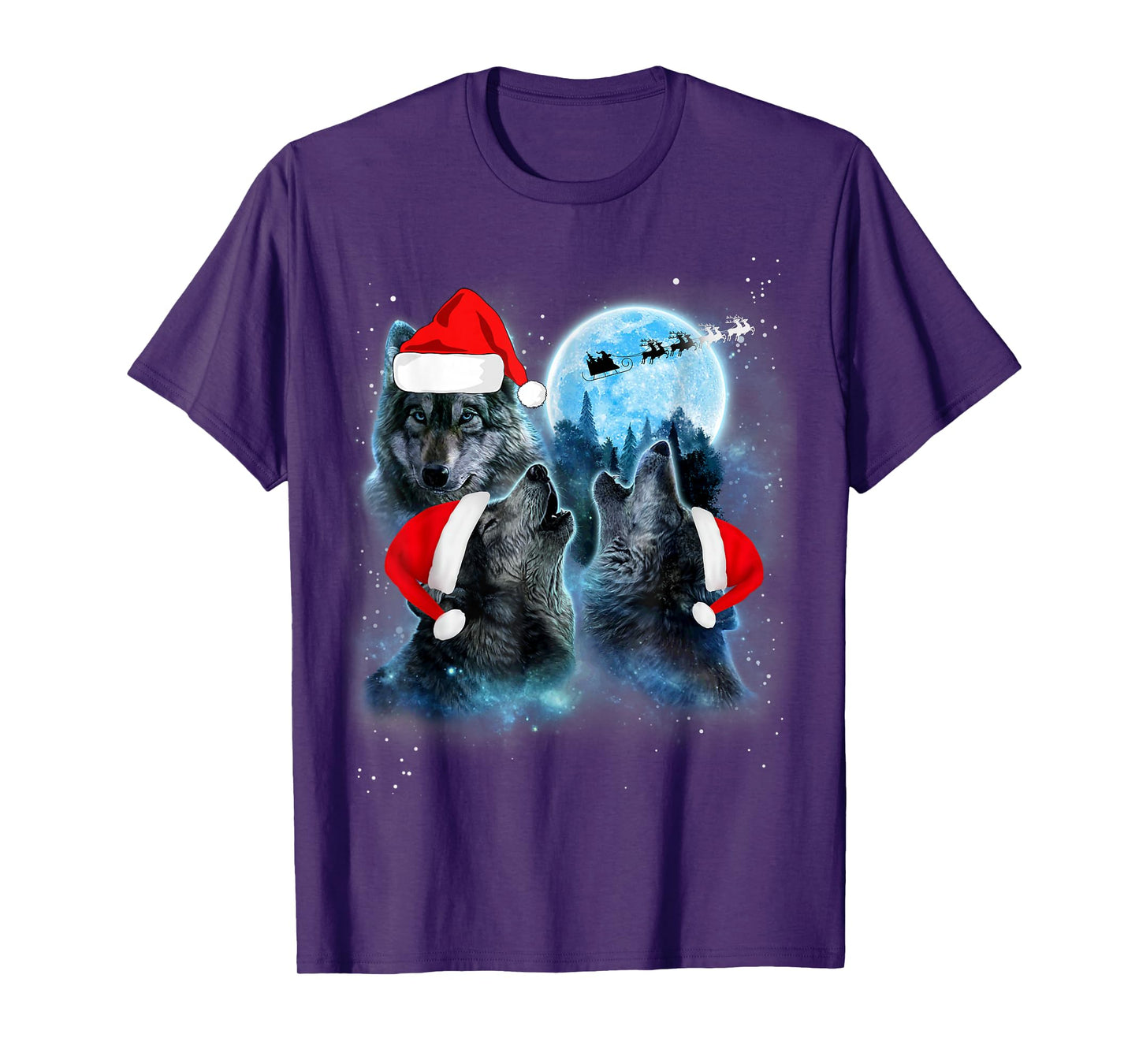 Three Wolves Howling Under Moon Christmas Santa Wolf Lover T-Shirt