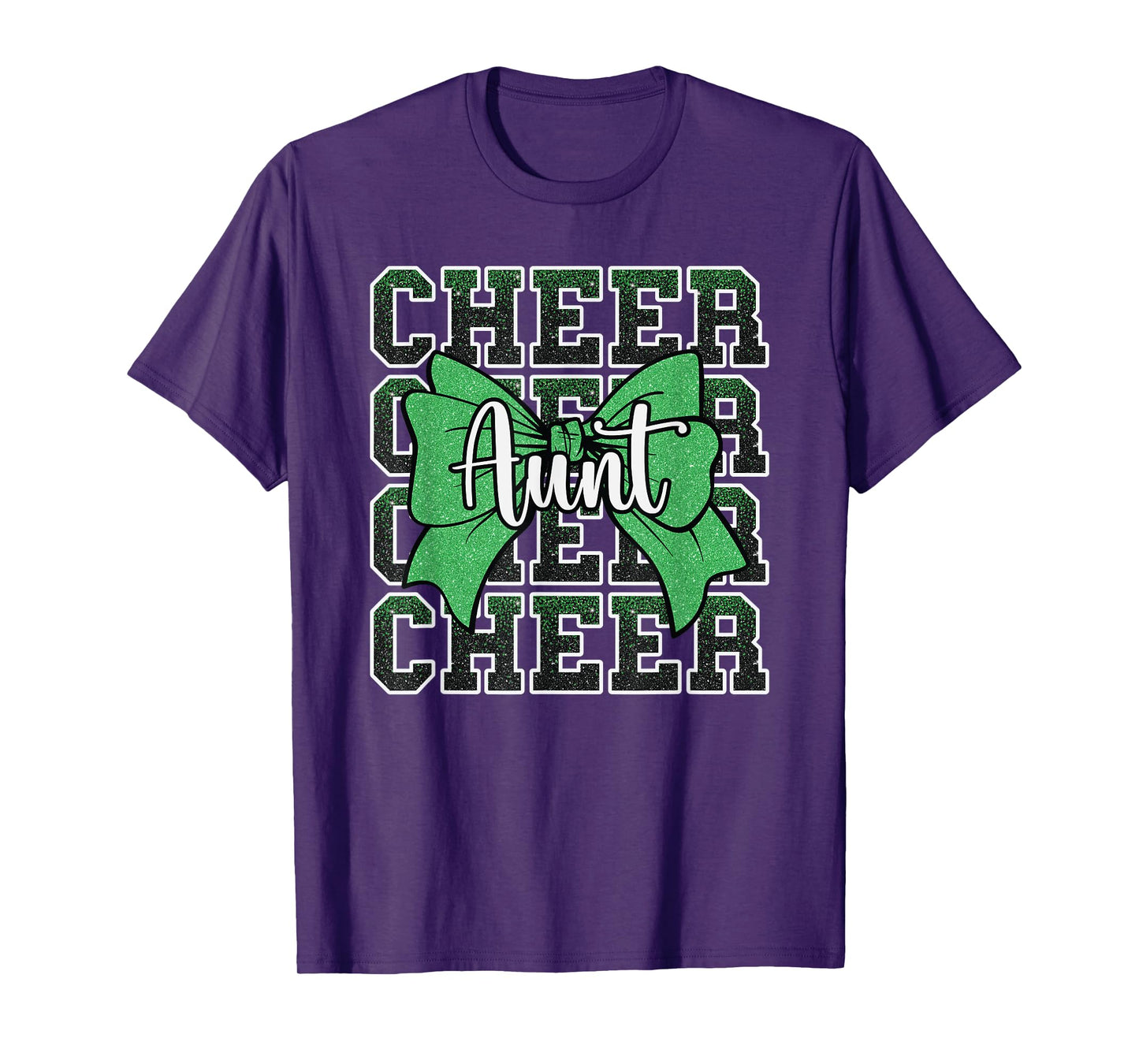 Cheer Aunt Auntie Bow Sport Cheerleader Cheerleading Green T-Shirt