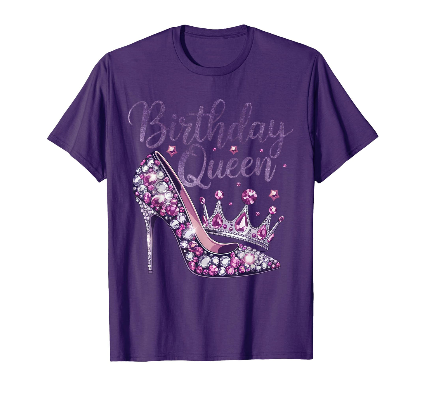 Birthday Queen with Purple Diamond Crown for Women T-Shirt