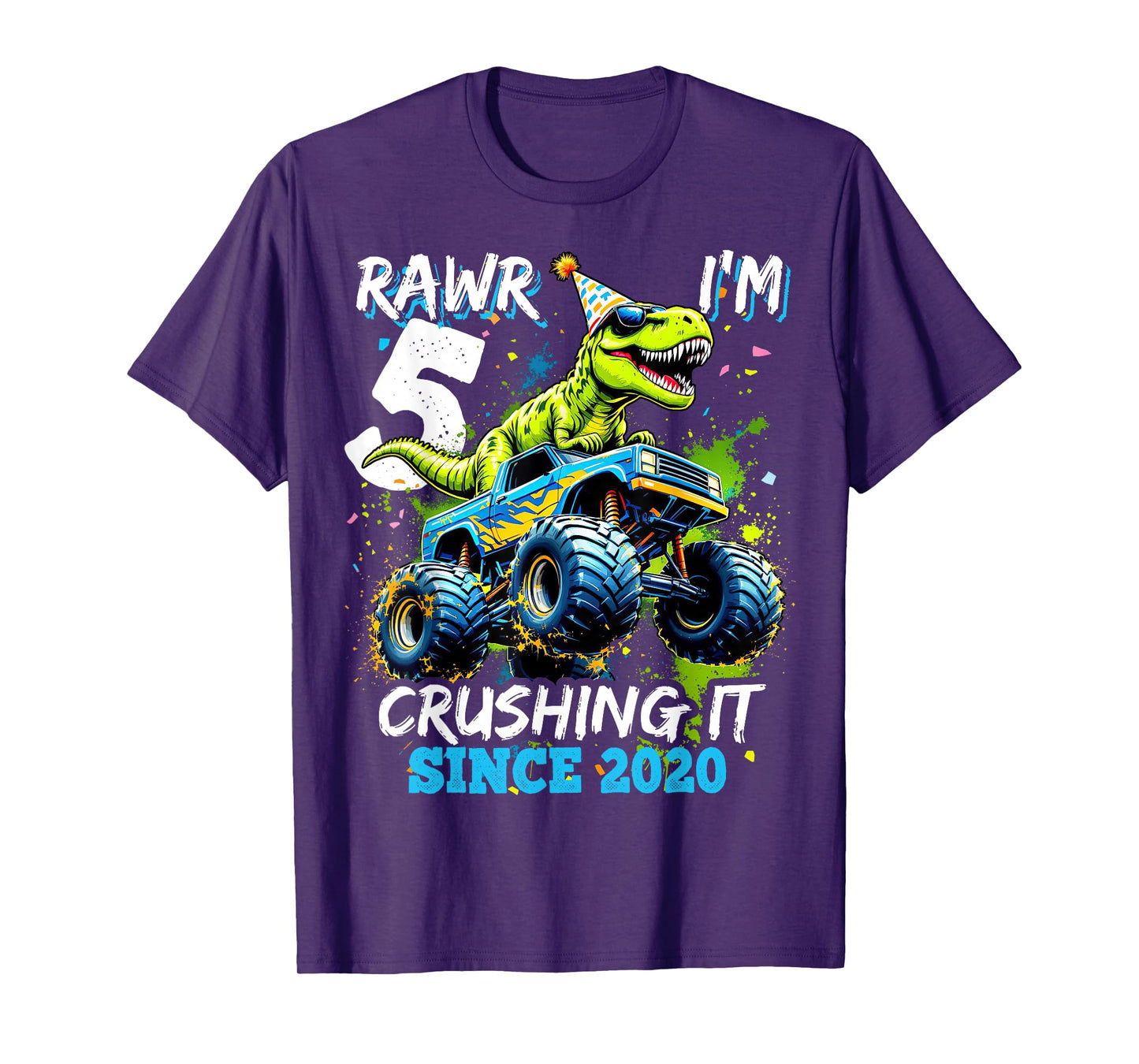 5th Birthday Monster Truck Dinosaur Party Boys Rawr I'm 5 T-Shirt