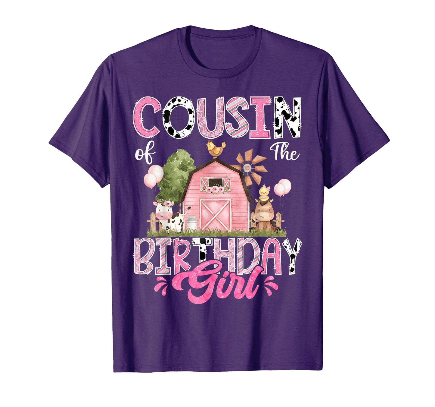 Cousin Of The Birthday Girl 1St Birthday Pink Cow Farm T-Shirt