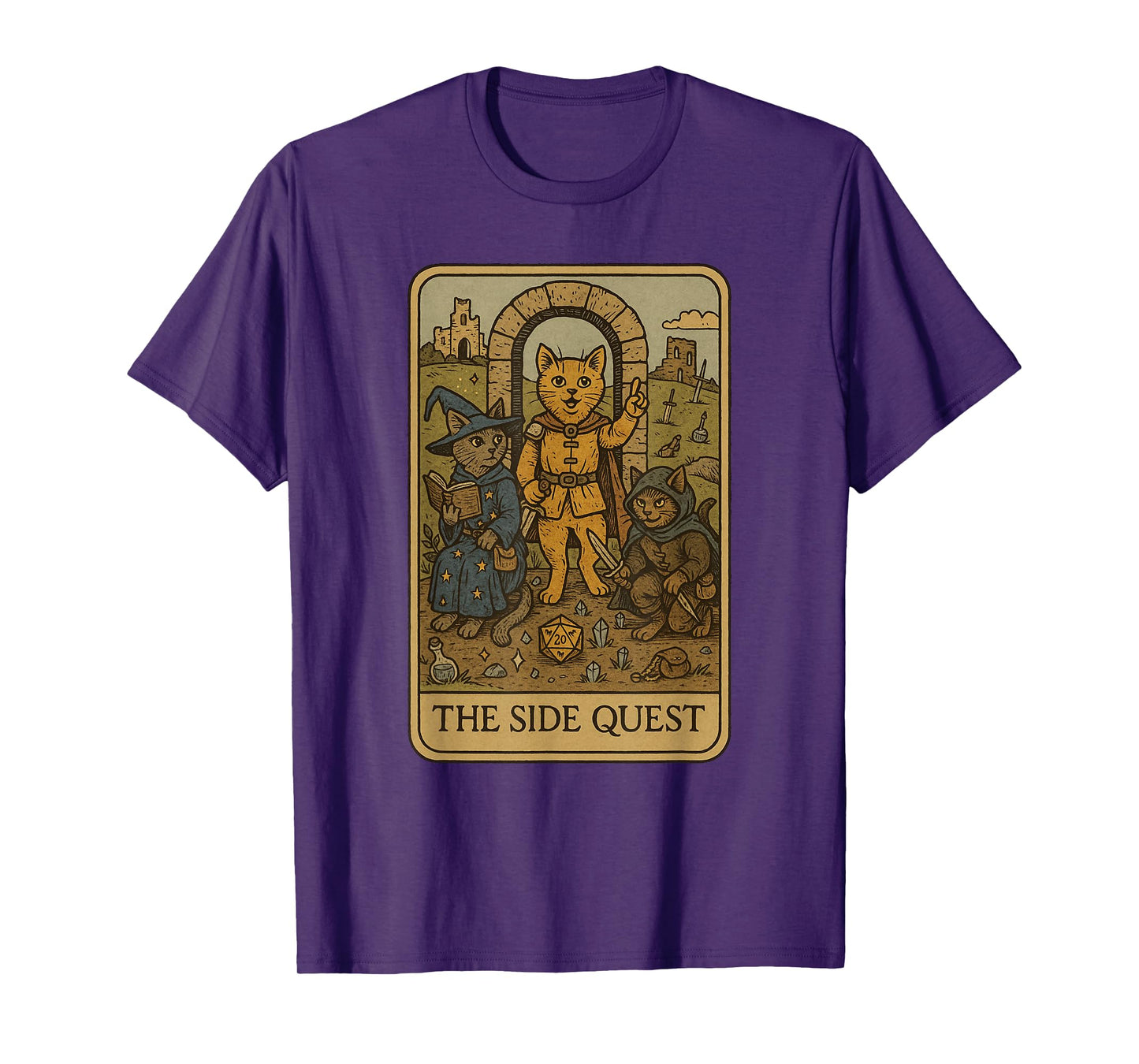 RPG Gamer Cats Funny Side Quest Tarot Card Nerdy Men Women T-Shirt