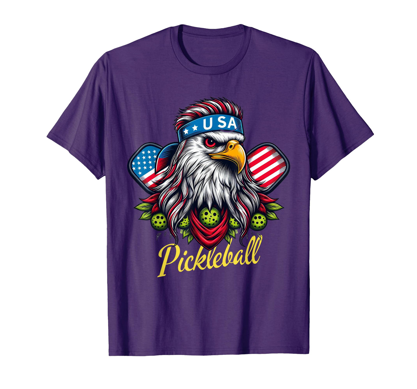 Eagle Mullet Pickleball Lovers 4th Of July USA American Flag T-Shirt